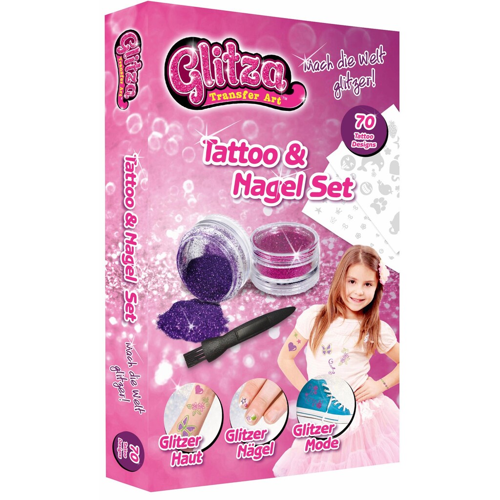 Knorrtoys® Kreativset »Glitza Tattoo + Nagelset, klein«, (Set), Für alles glatte Oberflächen geeignet