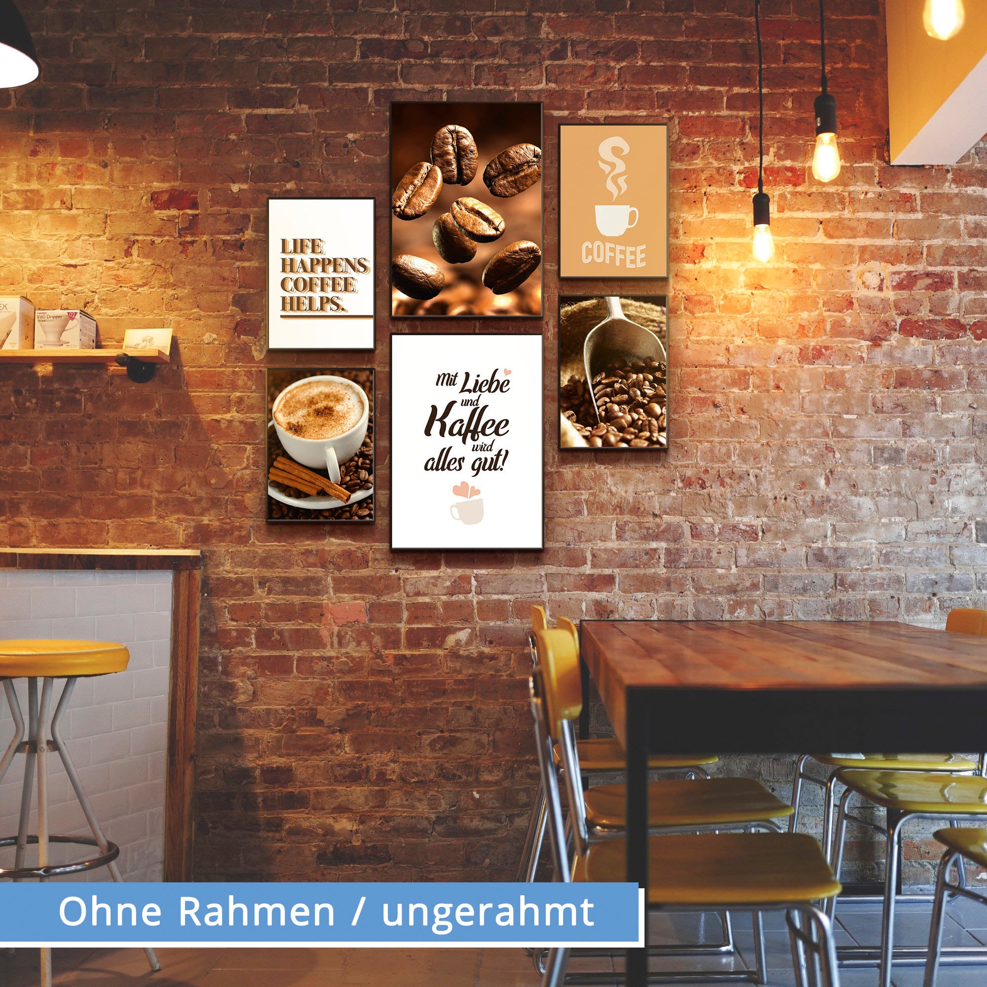 Artland Poster »Kaffee Vielfalt«, Kaffee Bilder, (Set, 6 St.), 6er Set, 2xDIN A3 / 4xDIN A4, ohne Rahmen