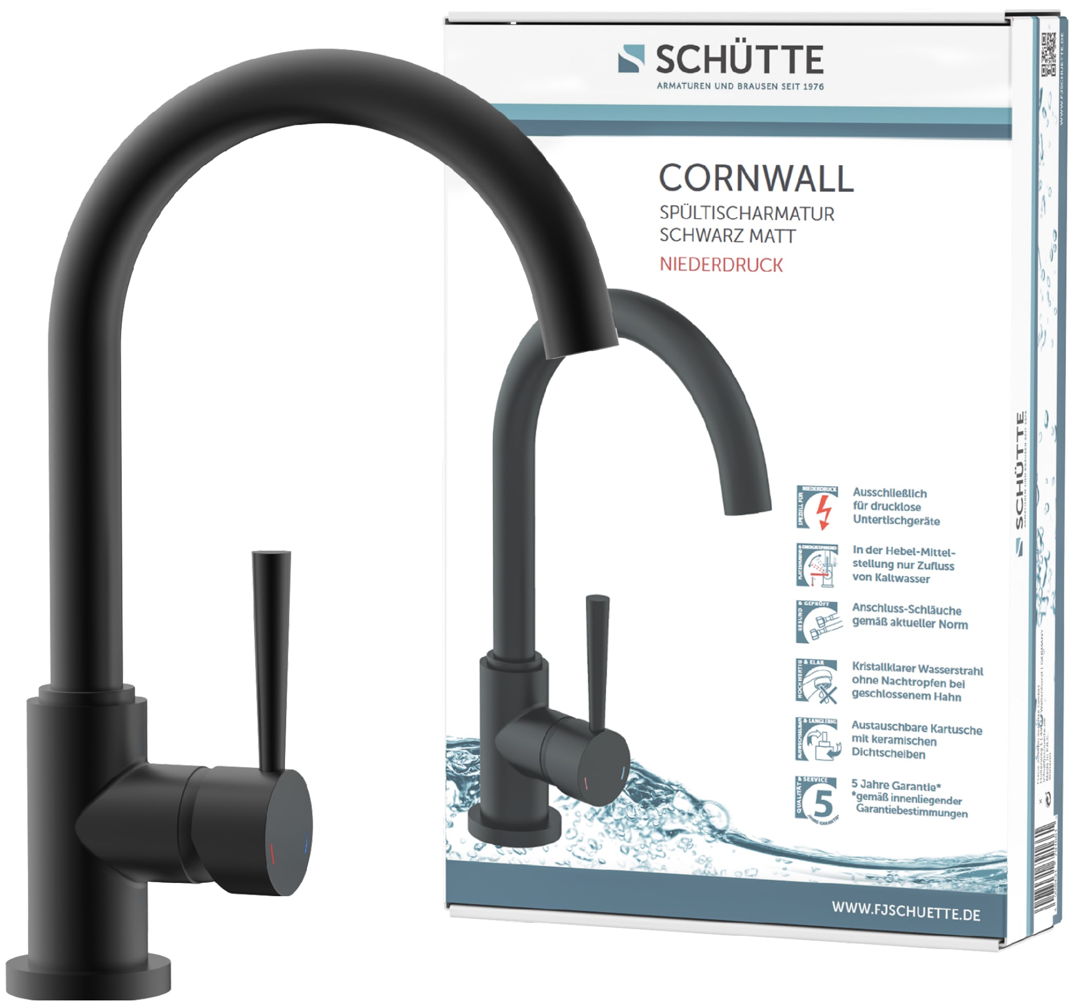 Schütte Spültischarmatur "Cornwall", Niederdruck, 360 schwenkbarer Wasserhahn, Mischbatterie