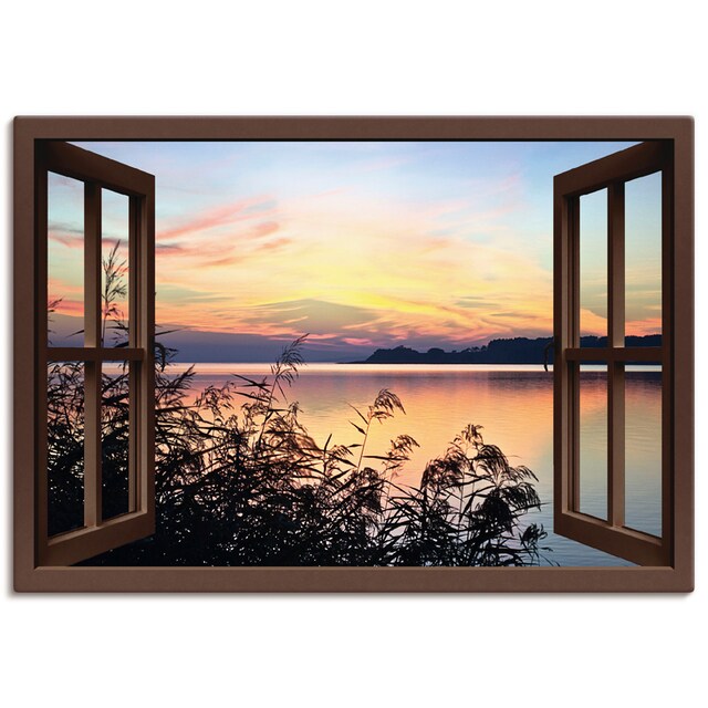 Artland Wandbild »Fensterblick - Abendrot im Schilf«, Fensterblick, (1 St.),  als Leinwandbild, Wandaufkleber oder Poster in versch. Größen bestellen |  BAUR