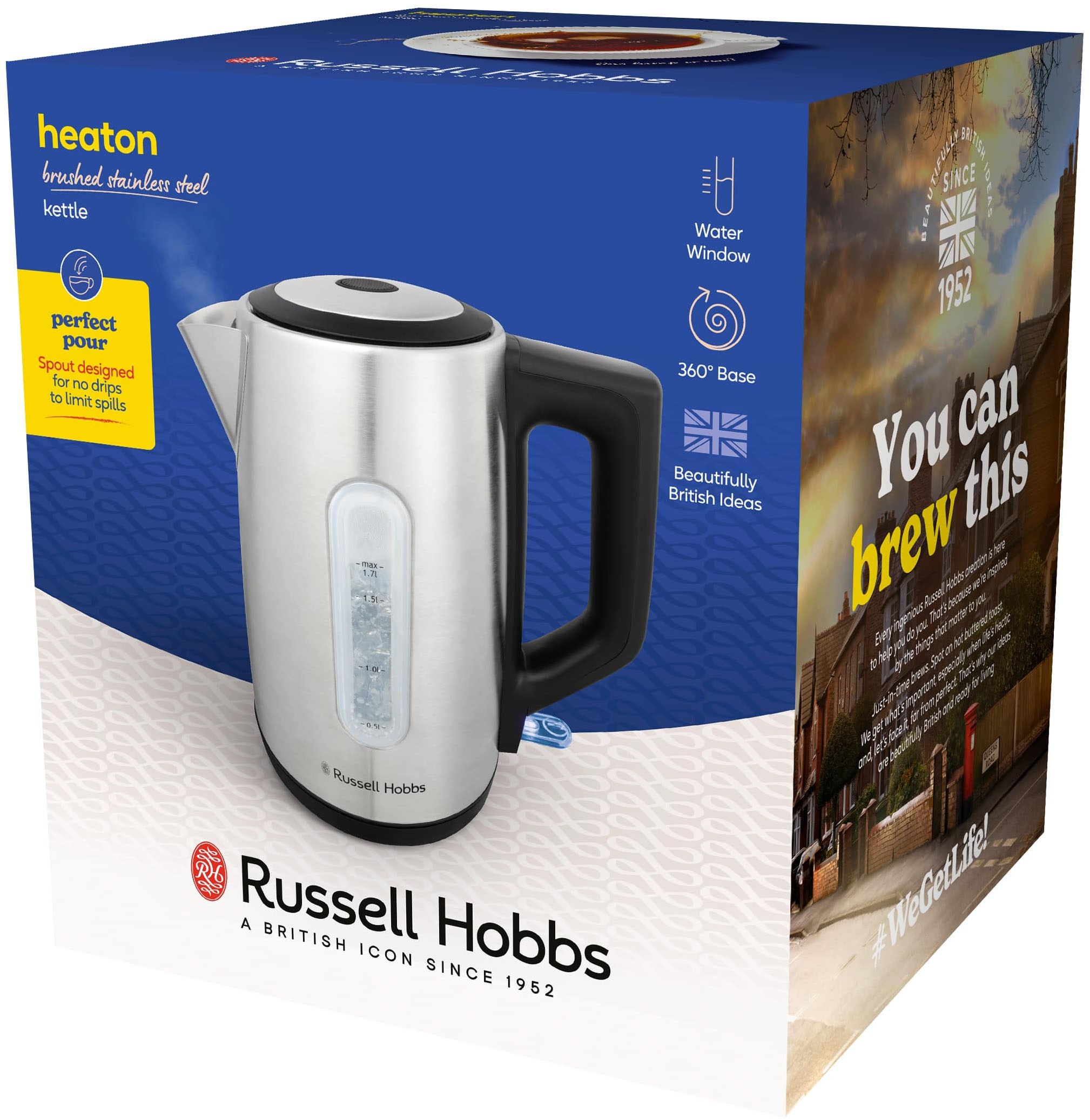 RUSSELL HOBBS Wasserkocher »Heaton 27380-70«, 1,7 l, 2400 W, Edelstahl, herausnehmbarer Anti-Kalk-Filter und Wasserstandanzeige