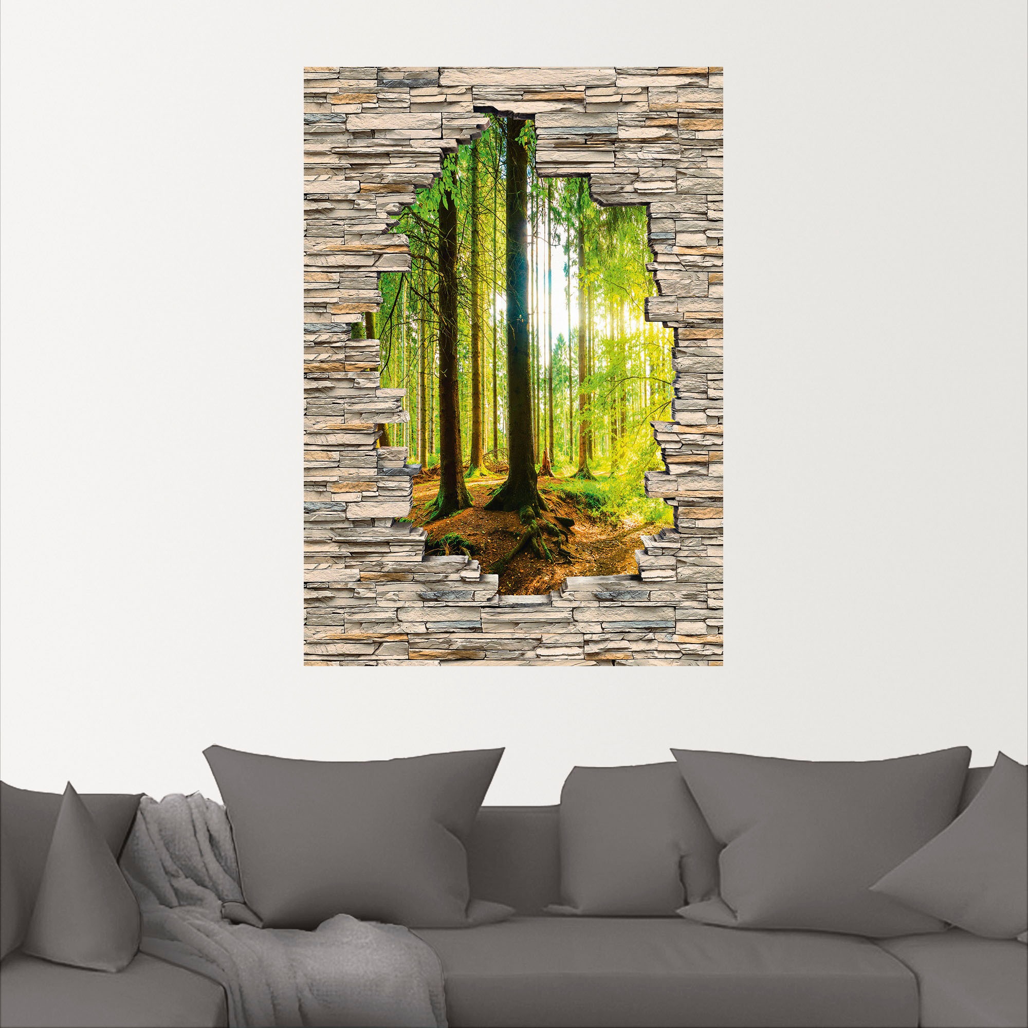 Artland Wandbild »Wald mit Bach Blick Stein Mauer«, Waldbilder, (1 St.), als Alubild, Outdoorbild, Poster, Wandaufkleber in verschied. Größen