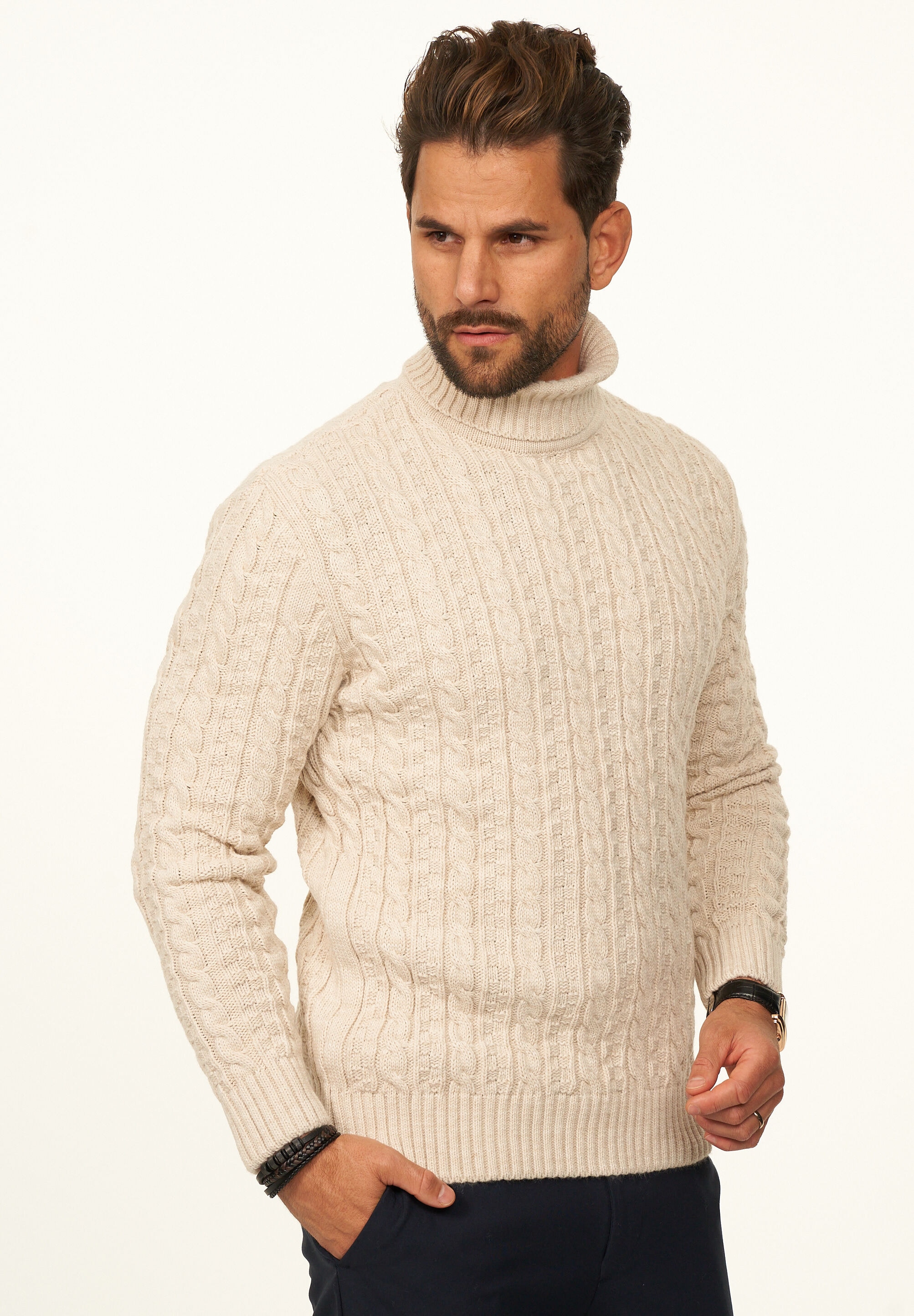 Daily Cotton Rollkragenpullover »als Grobstrick Pulli mit Zopfmuster für Herren« Strickpullover für Männer - Winterpullover im Regular-Fit