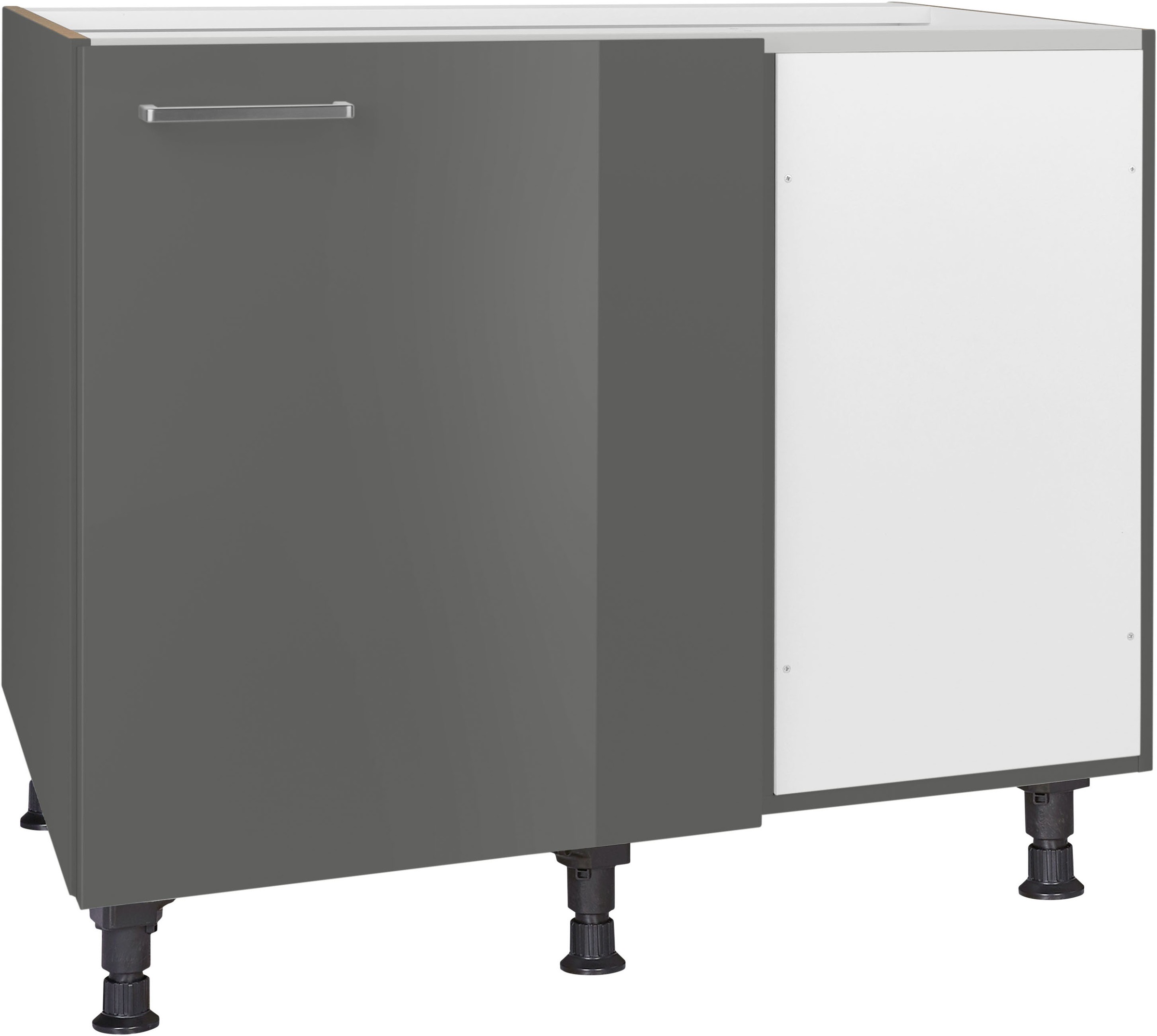 Eckunterschrank NOBILIA, B:100cm H:87cm T:58,3cmfront: lacklaminat schiefergrau hochglanz, korpus: schiefergrau, Küche, Schränke, ""Flash",