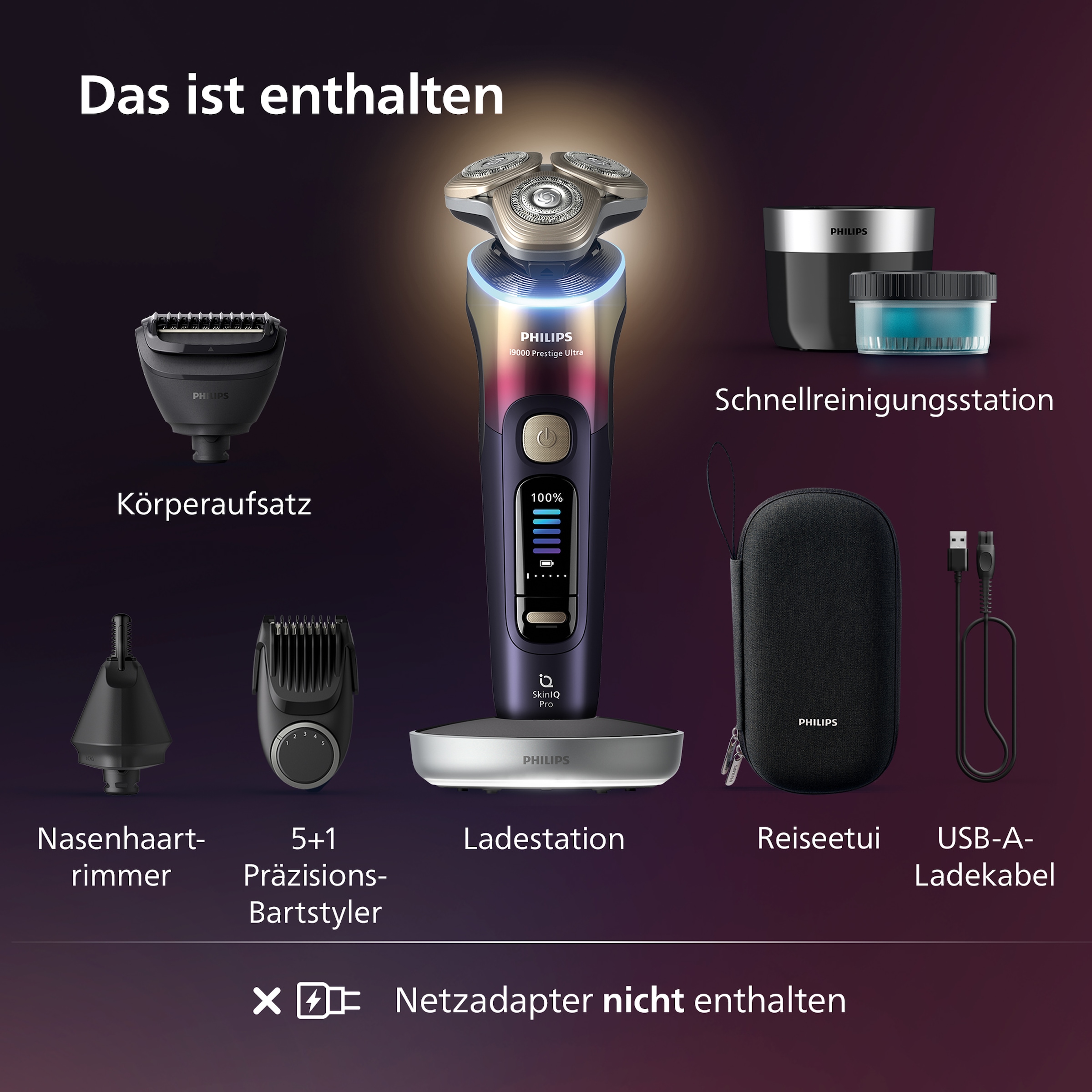 Philips Elektrorasierer »Series i9000 XP9407/37« 3 Stk. Aufsätze mit dem integrierten Präzisions-Bartstyler, inkl. Reinigungsstation