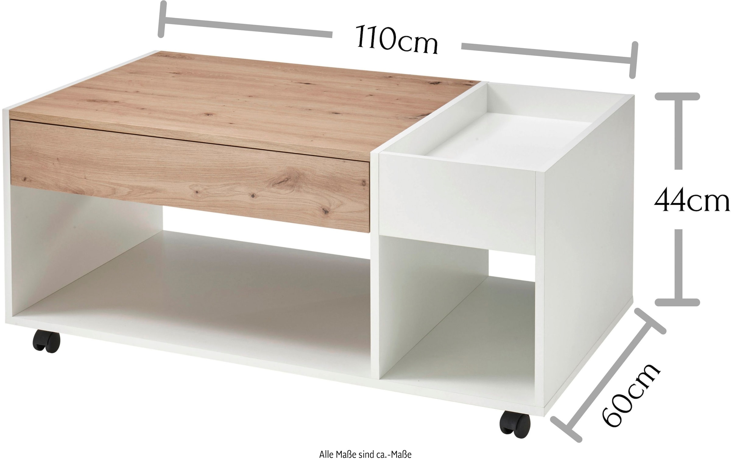 Stolkom Couchtisch »Emil«, rollbar, Tisch mit Schubkasten mit push to open