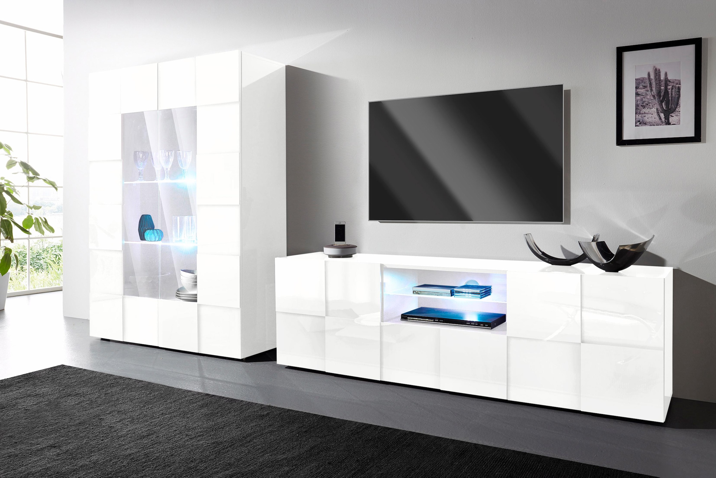 INOSIGN Lowboard »Dama Breite 181 cm, TV-Board 2 Türen, 1 Schubkasten, TV-Schrank«, Front in 3D-Optik, viel Stauraum, verschiedene Farben