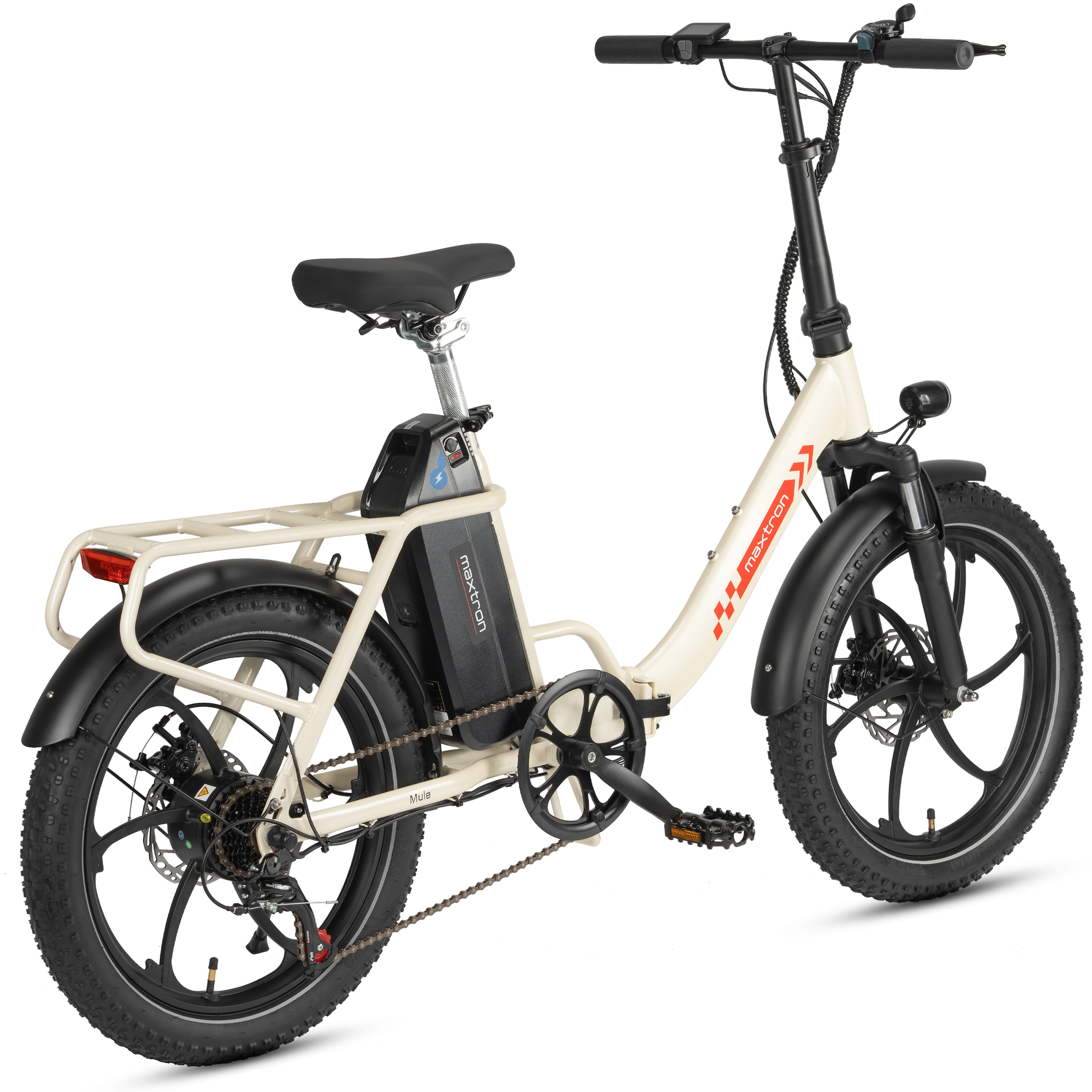 Maxtron »Maxtron MULE Klapprad« 7 Gang Shimano ALTUS Schaltwerk Kettenschaltung 350 W Packung,  Stadt & Abenteuer: 20" Fatbike mit XXL 20Ah Akku.