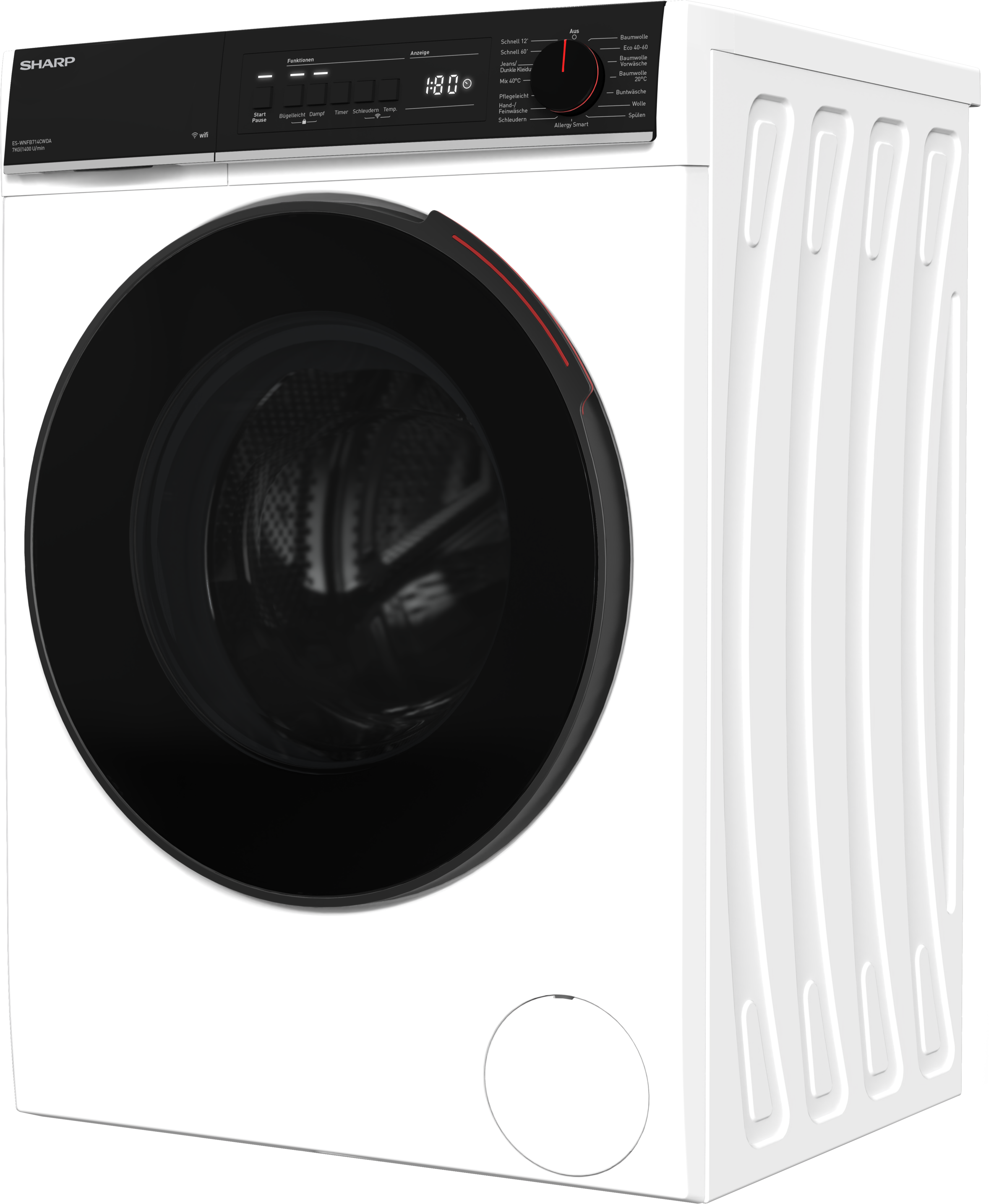 Sharp Waschmaschine Mid Class »ES-WNFB714CWDA-DE«, 7 kg, 1400 U/min, 7kg / +WIFI / A-20% / black Doorring+knob/Steam/White