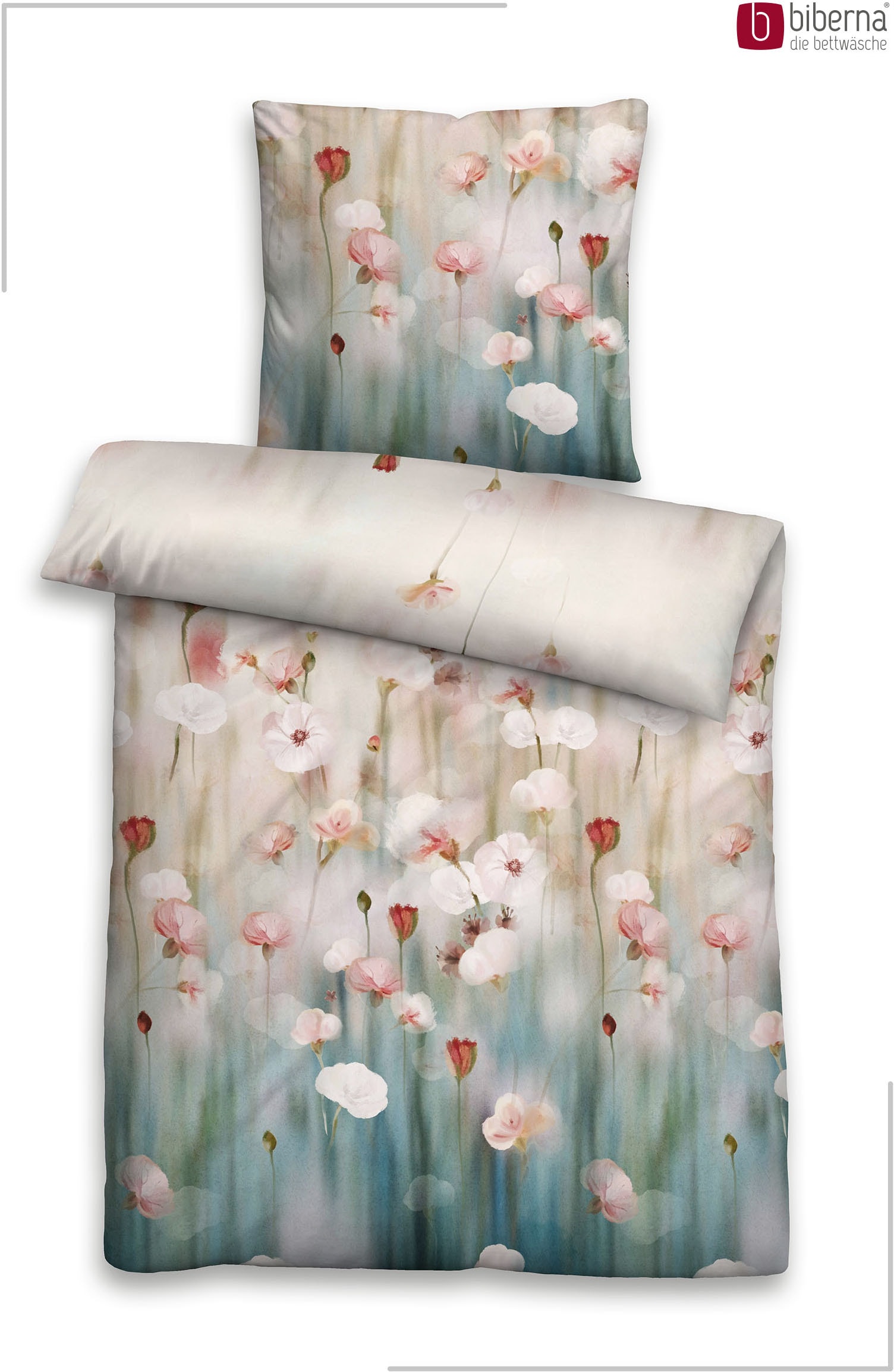 Biberna Bettwäsche »0007257 Premium Biber-Bettwäsche 100% Baumwolle ab Größe 135x200 cm« 2 wärmend & weich, Reißverschluss, Winterbettwäsche, geblümt
