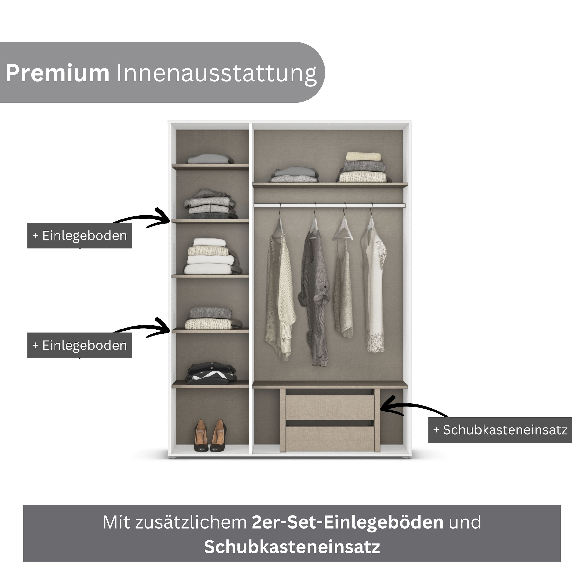 rauch Drehtürenschrank »Kleiderschrank Schrank Garderobe Wäscheschrank NABILA viel Stauraum«, (in 3 verschiedenen Ausstattungen BASIC/CLASSIC/PREMIUM), in 2 Breiten mit Push-to-Open Funktion TOPSELLER MADE IN GERMANY