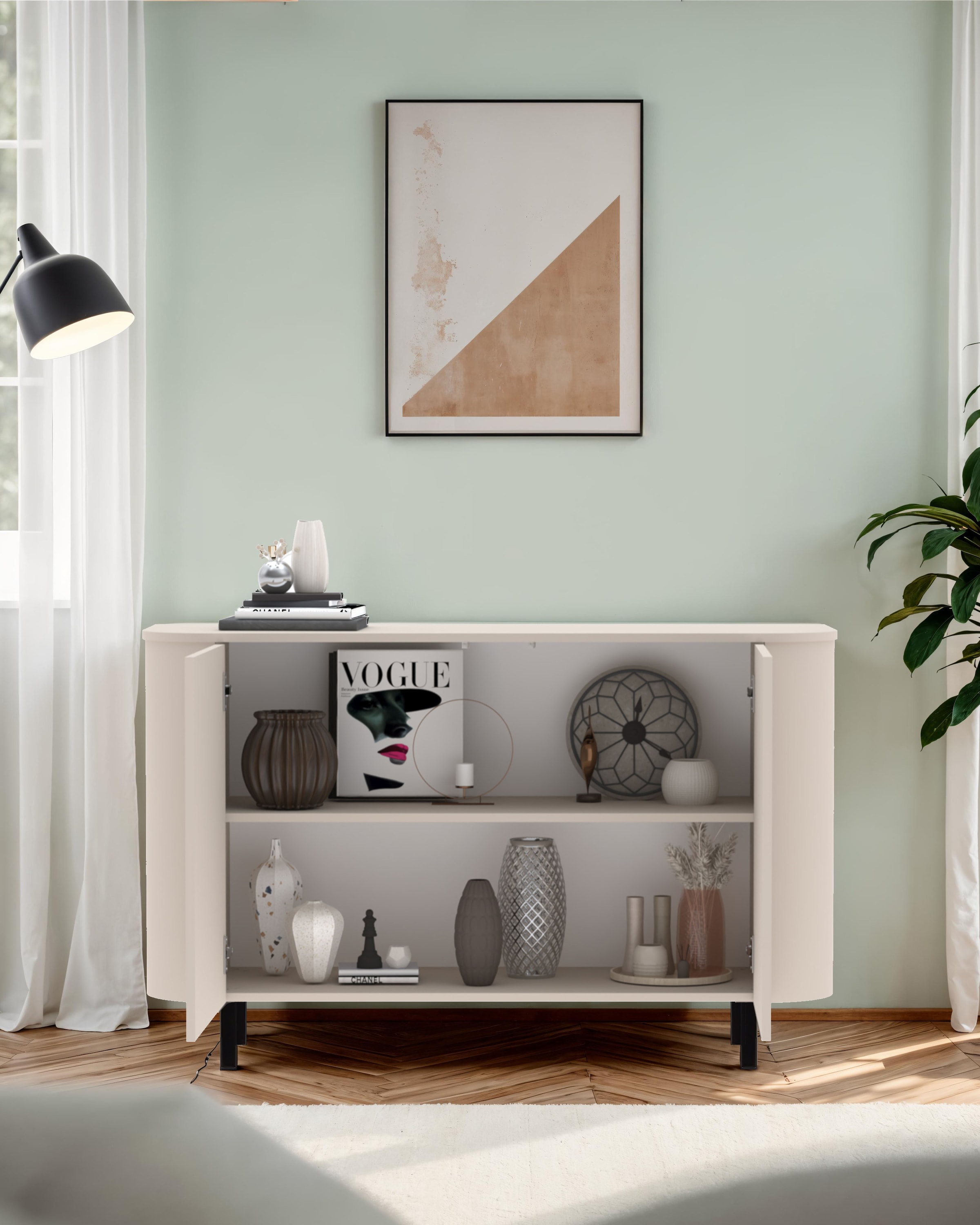 OTTO home Sideboard »Lido, 131 cm breit, 2 Türen, Anrichte, Kommode, Stauraumschrank« Formgebogenes MDF, Stirnseiten mit Rundung, Push-to-open, Metallfüße