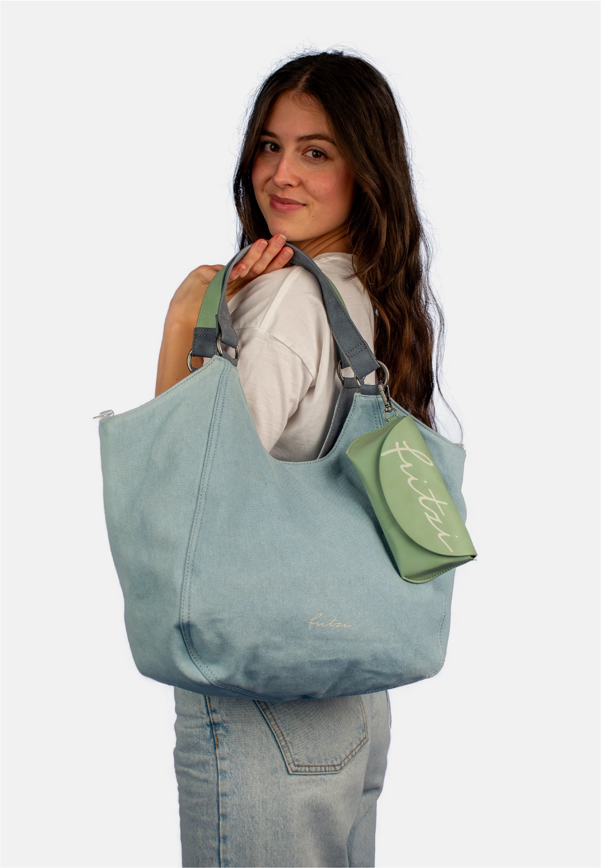 Fritzi aus Preußen Henkeltasche »Maxi Limited Washed Denim«, mit abnehmbarem Brillenetui