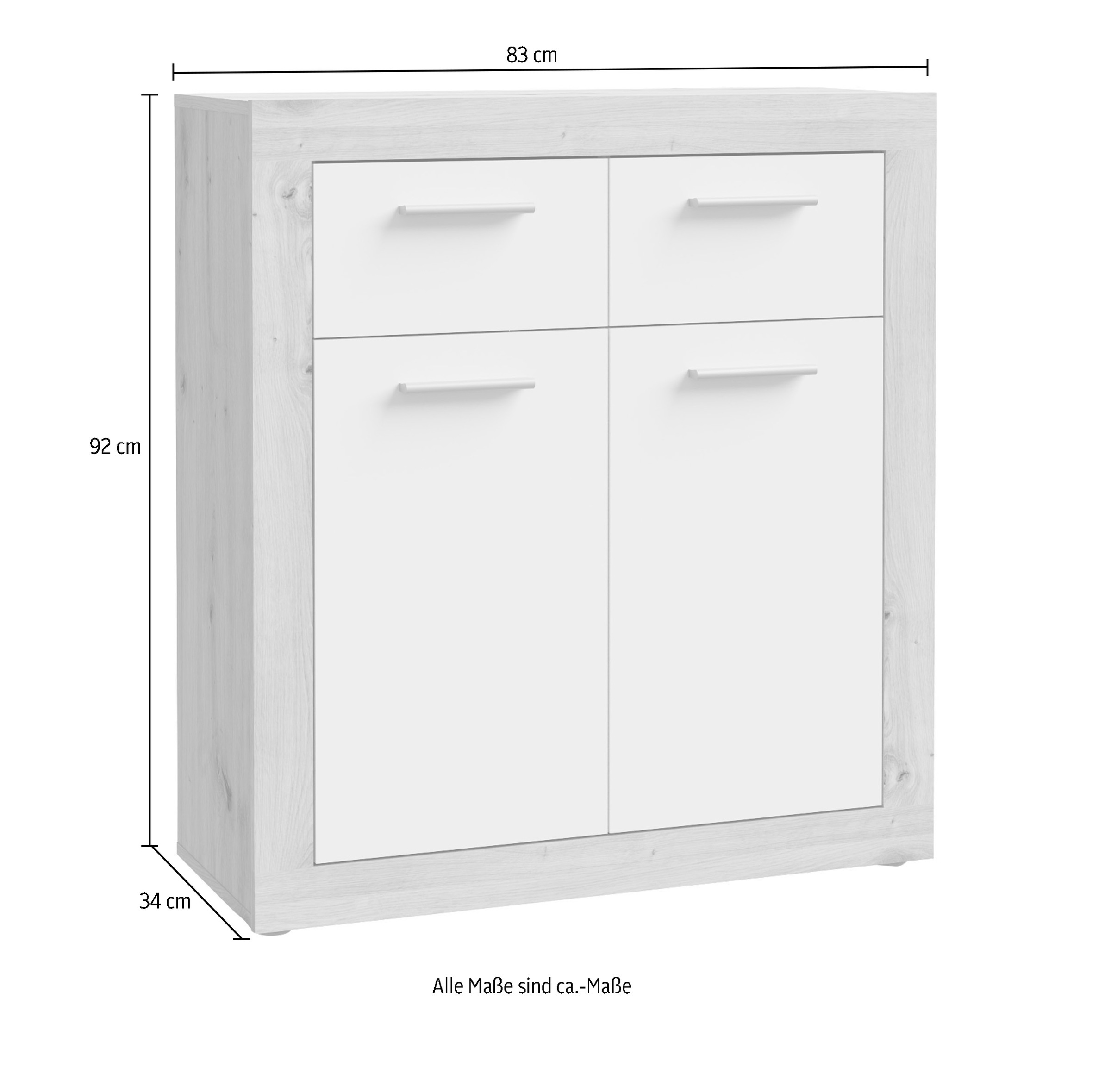 FORTE Kommode »Baccio«, Breite 83 cm, Höhe 92 cm mit 2 Schubkästen und 2 Türen