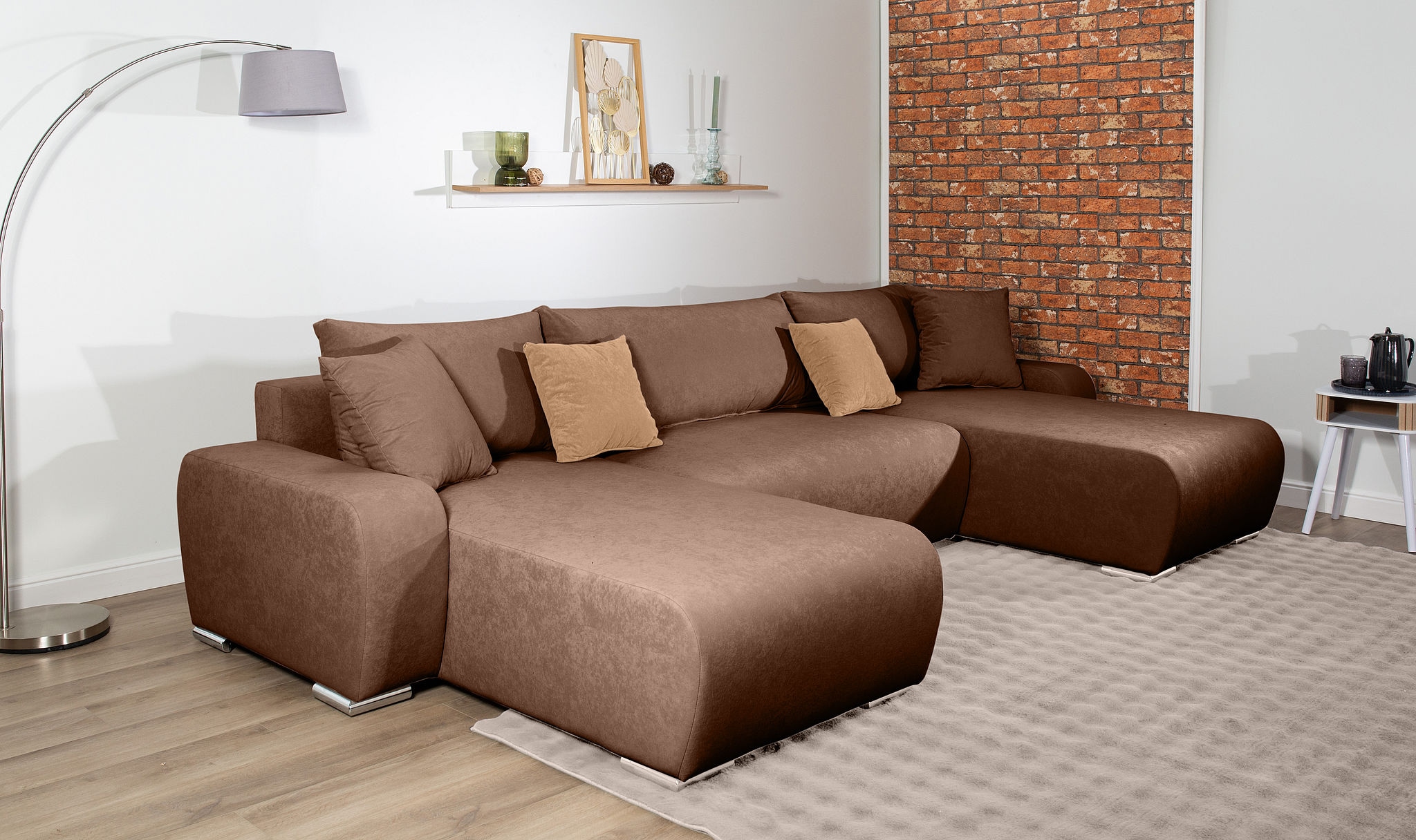 Wohnlandschaft COLLECTION AB, B:314cm H:41cm T:169cmbraun, 100%Polyester, Sofas, "Paola U-Form, Breite 314 cm", Wohnlandschaft,2