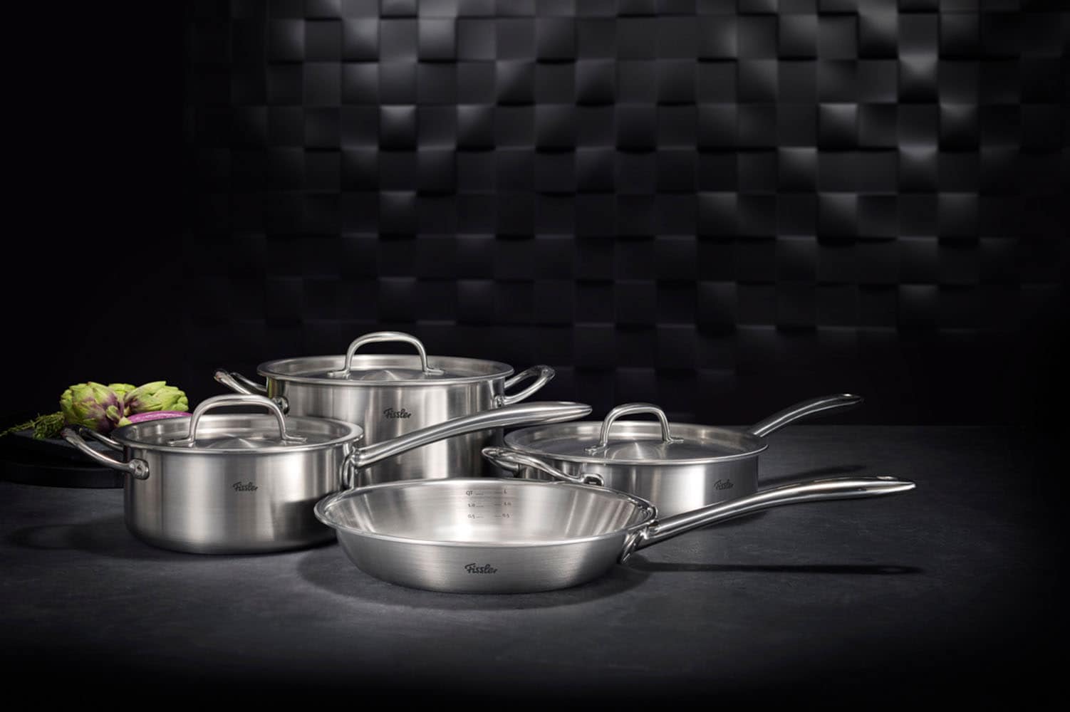Fissler Topf-Set »Fissler M5 Pro-Ply®, Edelstahl-Topfset (7-teilig)« Set, 7-teilig: Bratpfanne, Kochtopf, Sauteuse und Stielkasserolle, 7 tlg. Edelstahl 18/10