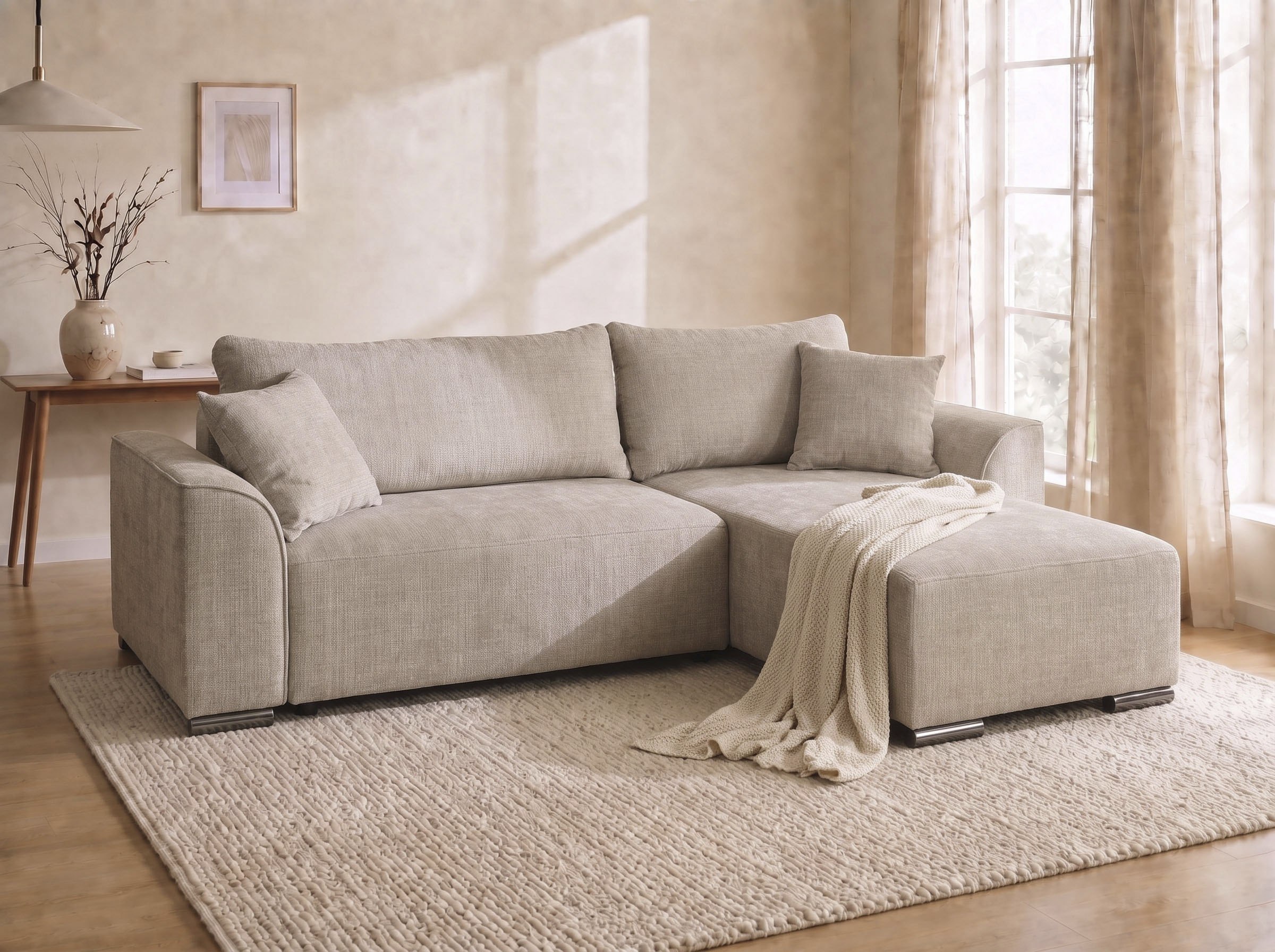 COLLECTION AB 1100000002199 "Sara L-Form, B: 236 cm, Schlaffunktion, Bettkasten, optional Topper" Bonnellfederkern, Liegefl. 116x190 cm, Couch als Schlafsofa
