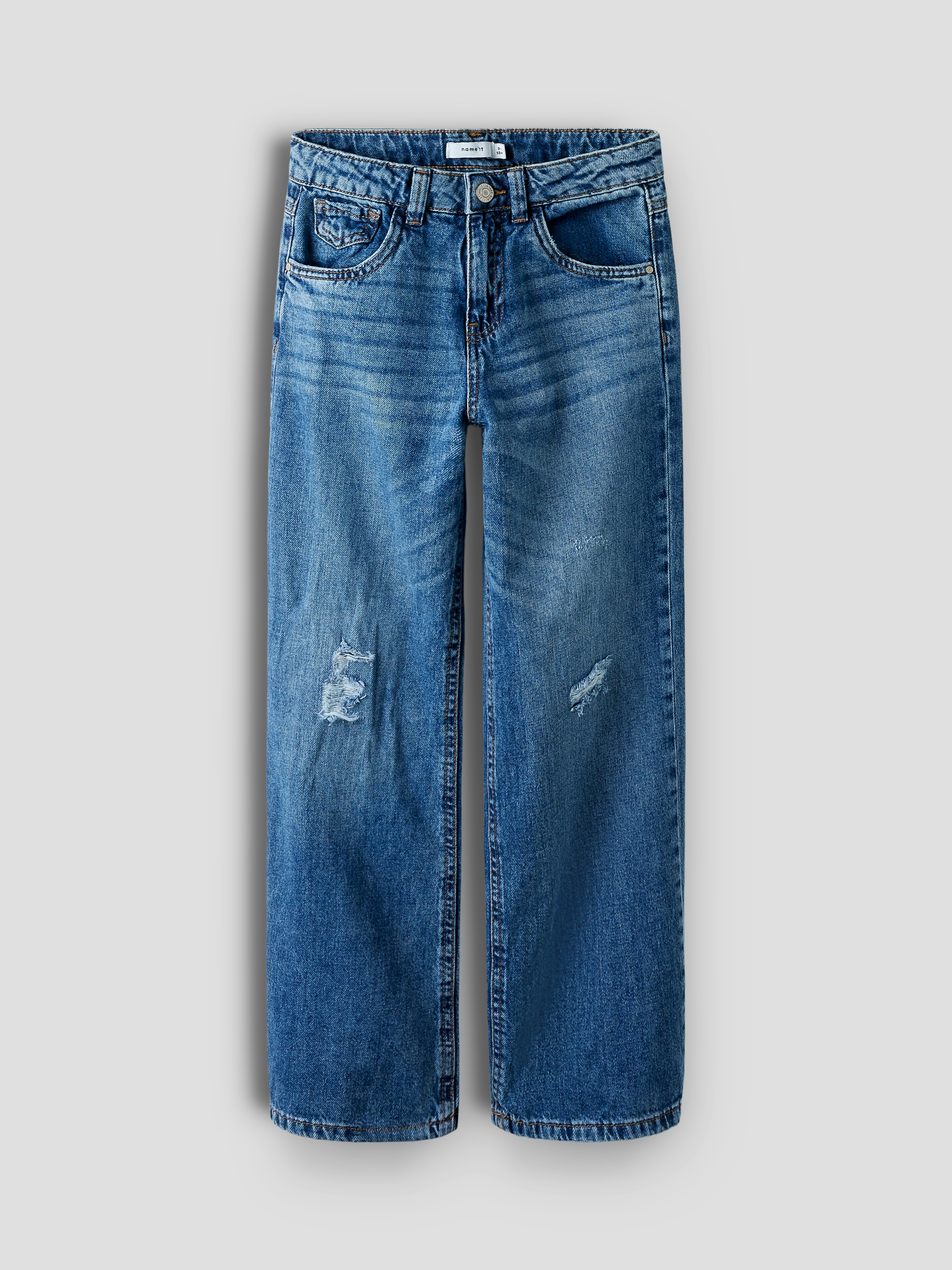 Name It 5-Pocket-Jeans "NKFROSE für Mädchen mit Destroyed-Effekt und hohem Bund" normal, Denim, Abriebeffekte, Reißverschluss