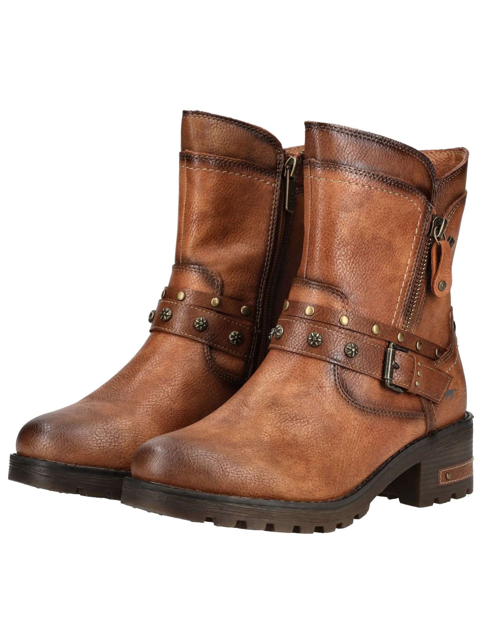 Bikerboots MUSTANG SHOES "Mustang Shoes Stiefelette Lederimitat", Damen, Gr. 36, cognac, Lederimitat, Schuhe Bikerboots 3