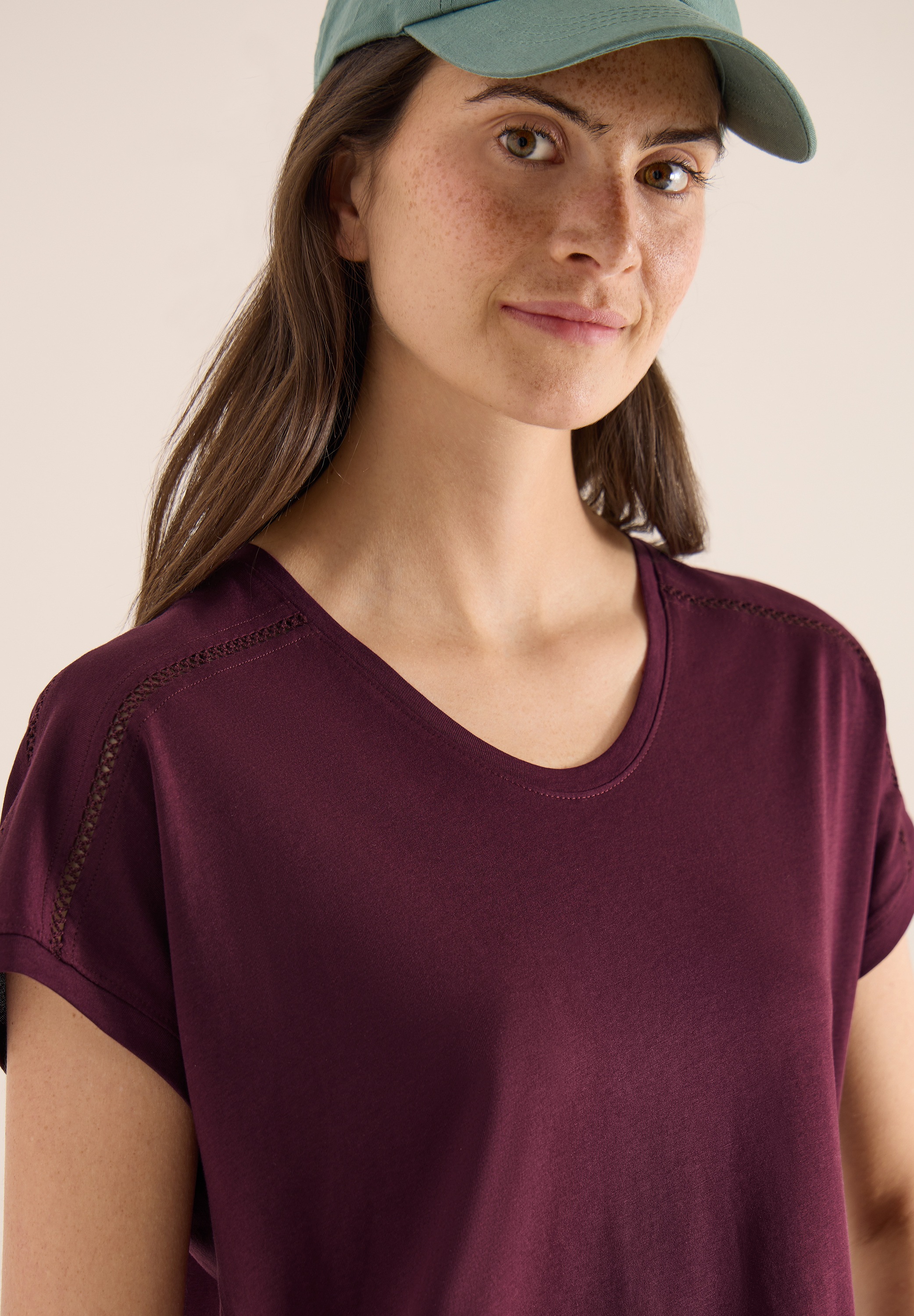 T-Shirt CECIL, Damen, Gr. S (38), sweet grape rot, Jersey, Obermaterial: 50% Baumwolle, 50% Modal, unifarben, regular fit normal, Rundhals, Shirts T-Shirt, mit elastischem Bund 2