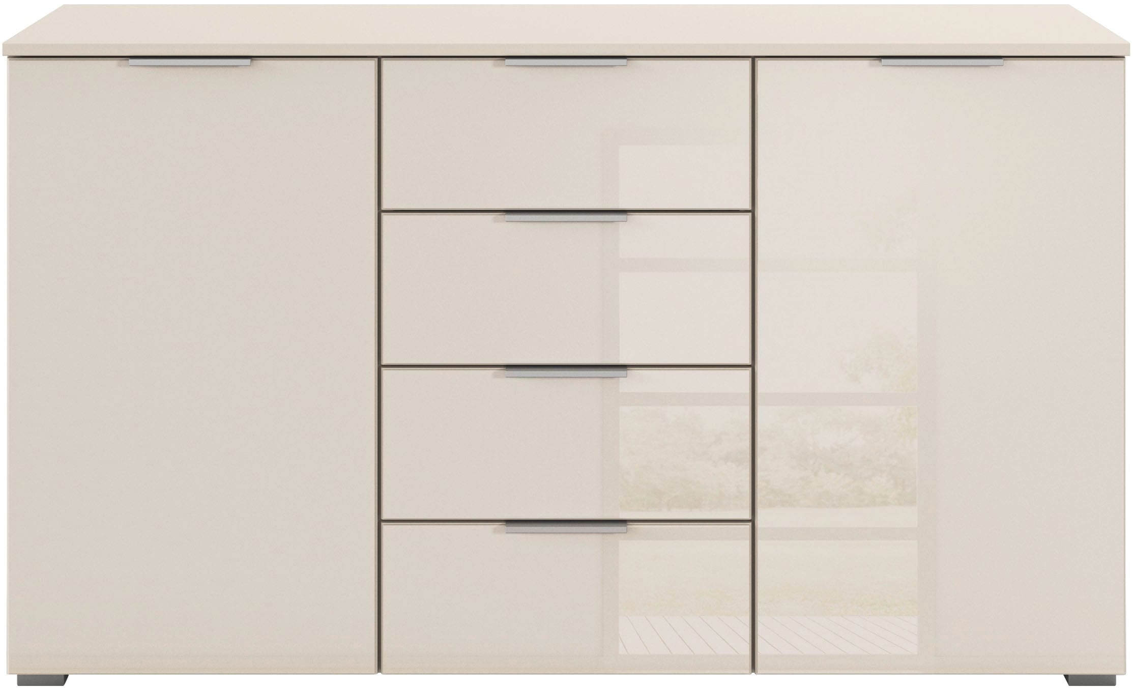 rauch Kombikommode »Sideboard Kombikommode Schubladenkommode AGORDO mit Glasfront«, (in zwei Griff-Farben, Breite 120 cm), vier große Schubladen, mit insgesamt 4 Einlegeböden MADE IN GERMANY