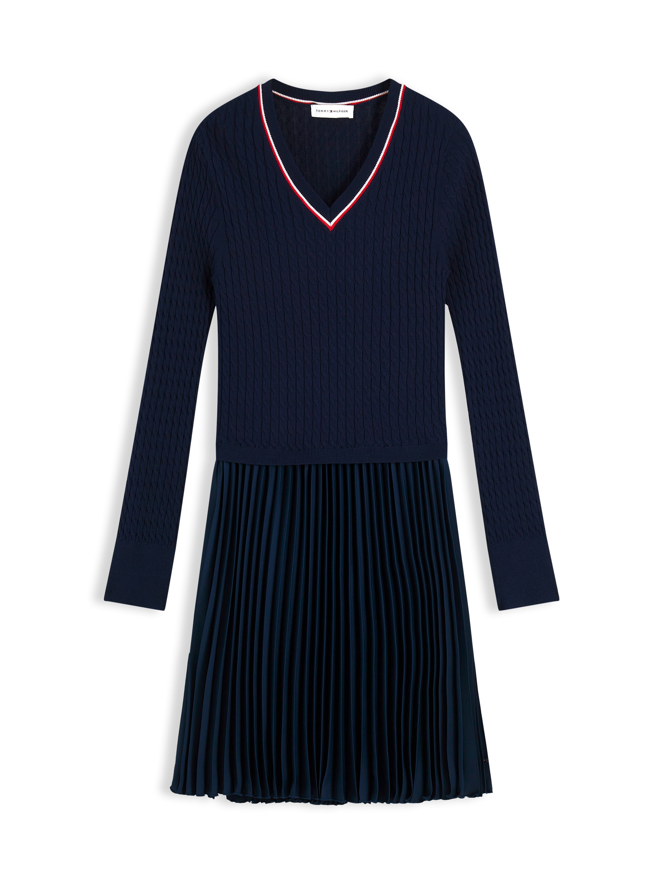 Tommy Hilfiger Strickkleid »PREPPY MIX MEDIA MINI DRESS« Kunstfaser, Zopfstrickmuster