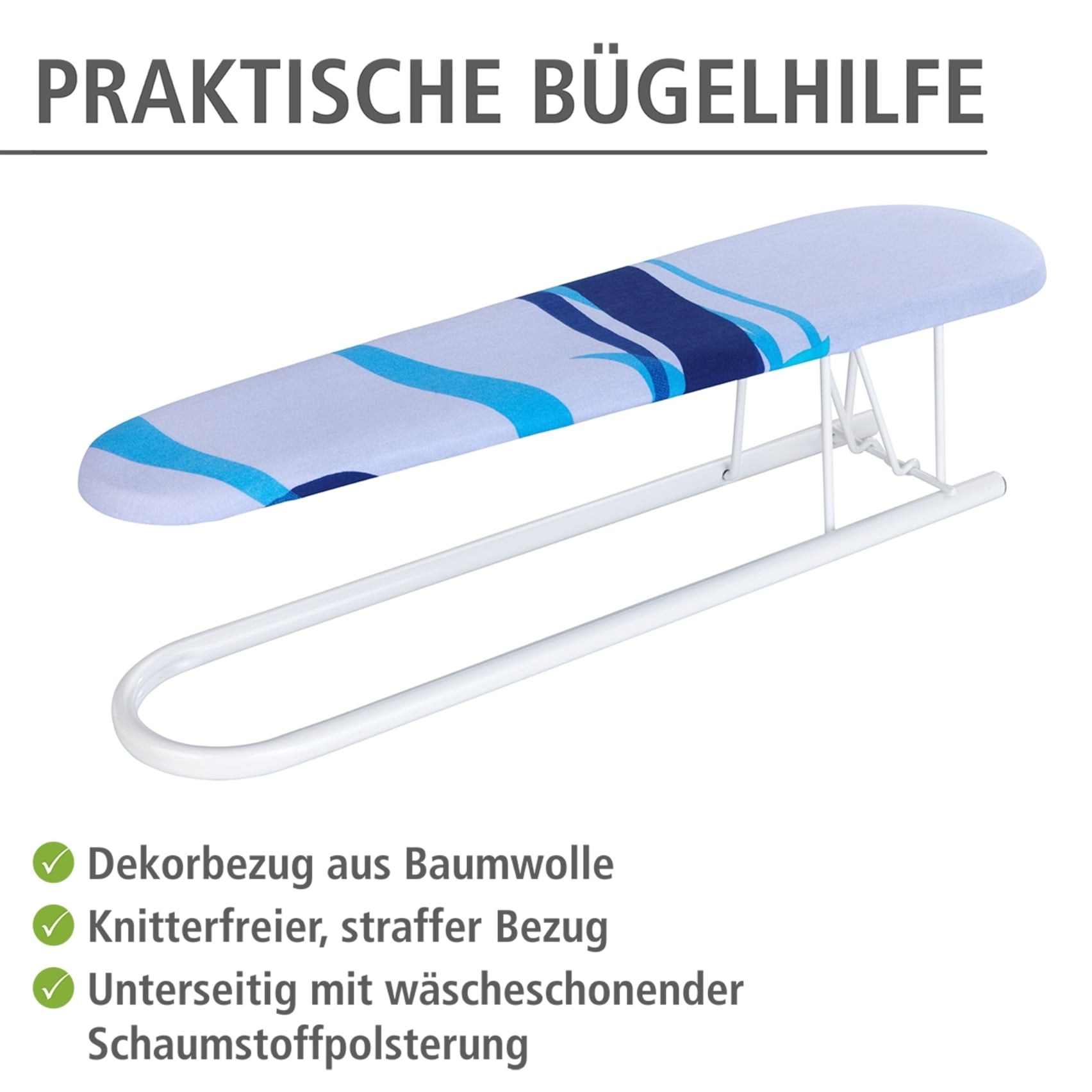 WENKO Ärmelbrett »Modell Wave«, Bügelfläche 52 cmx12 cm, Ärmelbügelbrett, praktische Bügelhilfe mit gepolstertem Dekorbezug