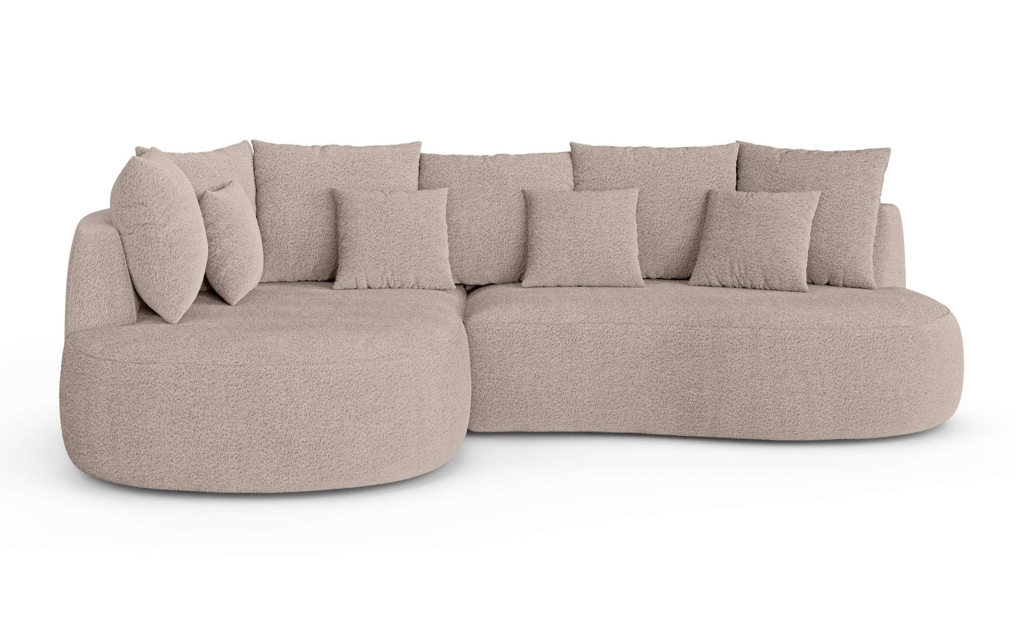 homsy by Ana Johnson Ecksofa "PEBBLA L-Form mit vielen Kissen, modernes Design, Bezug- Boucle" Breite 267 cm, Design-Sofa mit Ottomane recht/links bestellbar