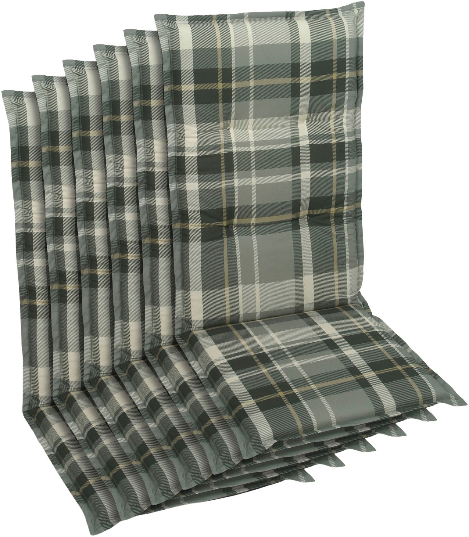GO-DE Hochlehnerauflage Karo grau - Maße BxLxH ca.: 50 cm x 120 cm x 6 cm