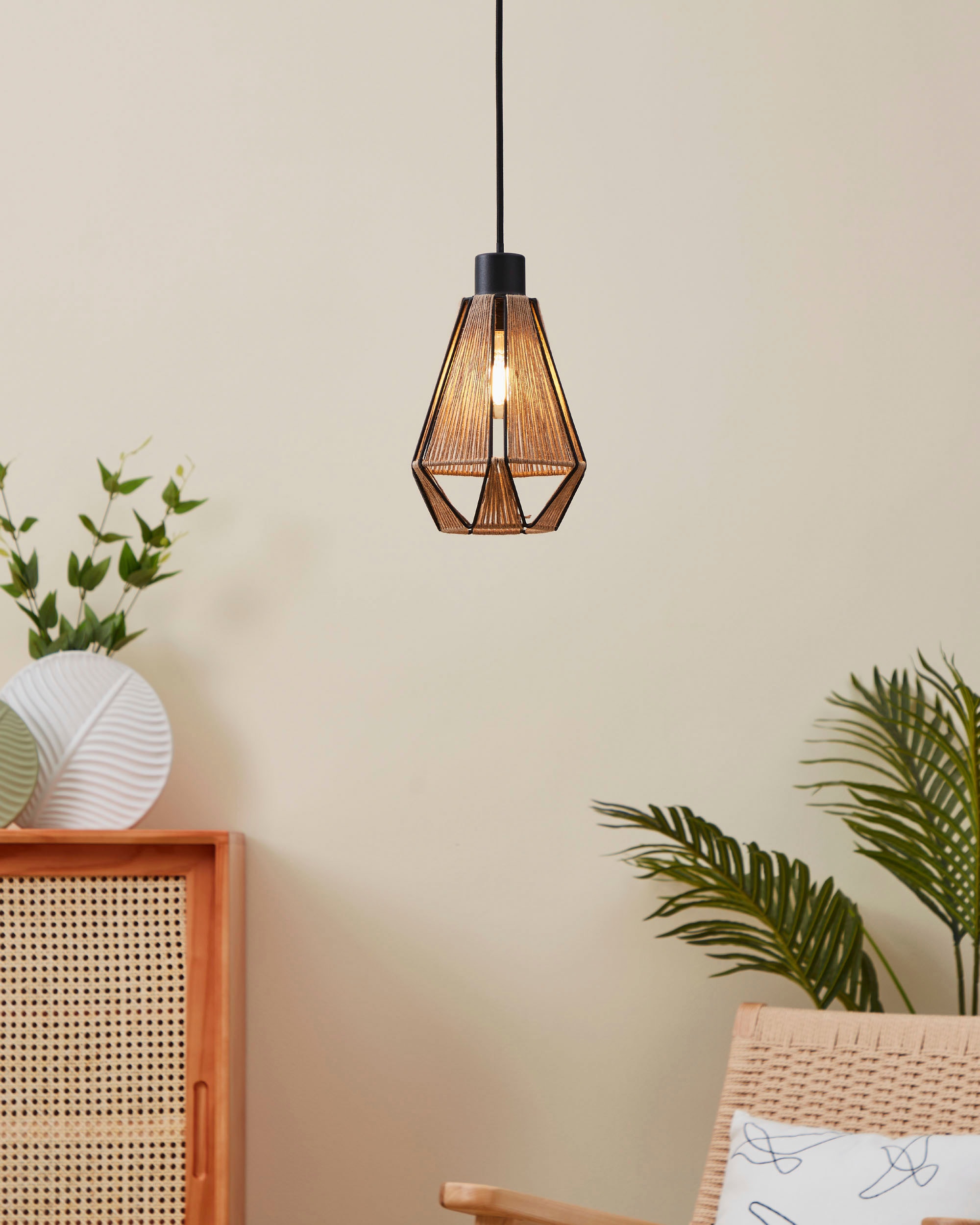 EGLO Hängeleuchte »ADWICKLE Pendellampe, Stahl und Textil, Hängelampe, Esszimmerlampe«, Leuchtmittel E27 | Leuchtmittel wechselbar-ohne Leuchtmittel, Hängelampe, Wohnzimmerlampe, Pendelleuchte, Esszimmerlampe, Hanf, E27