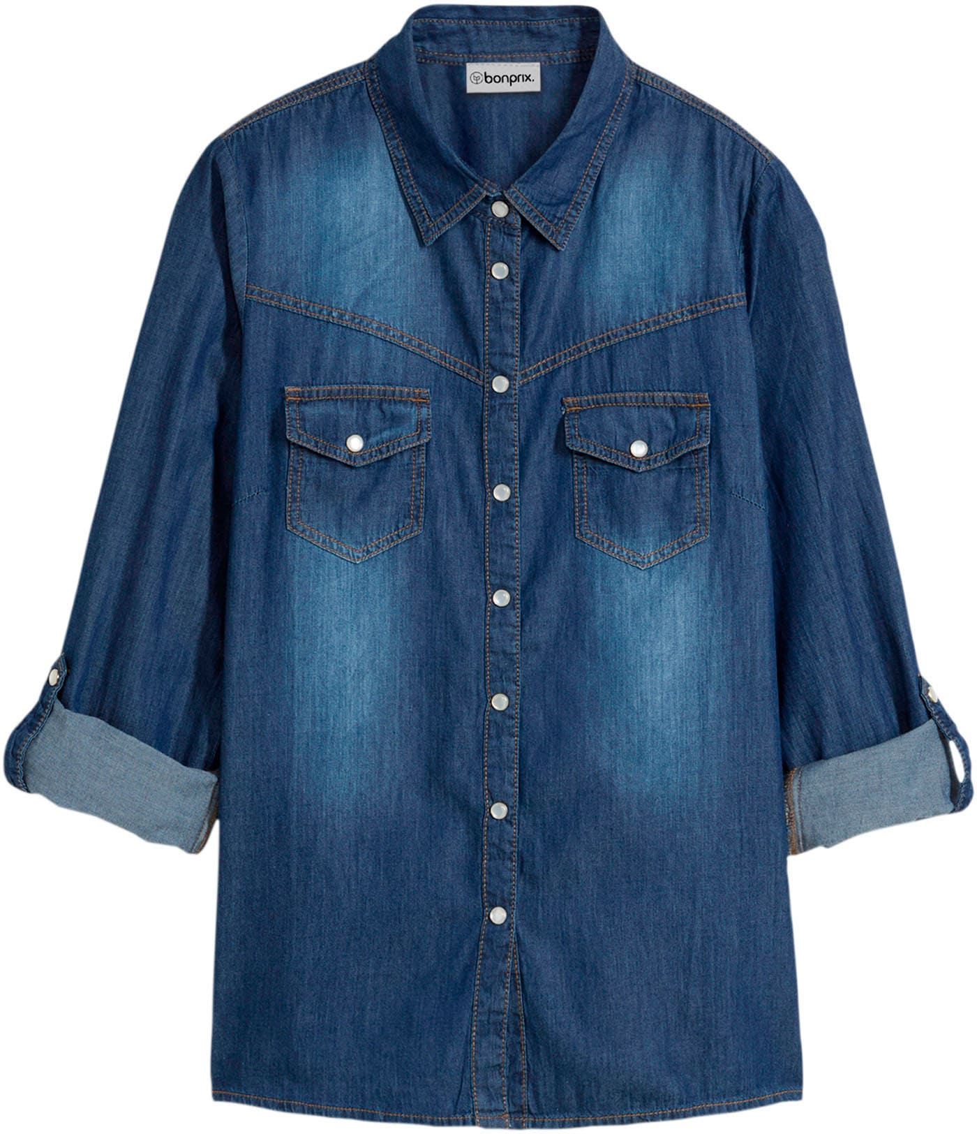 bonprix Jeansbluse schmale Passform, aus reiner Baumwolle, mit Druckknopfleiste