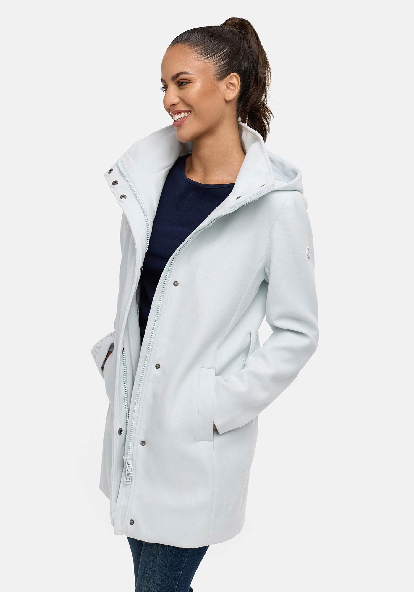 Marikoo Kurzmantel »Katalinaa«, Eleganter Wickel Mantel mit Taillengürtel und Oversized Hood Kapuze