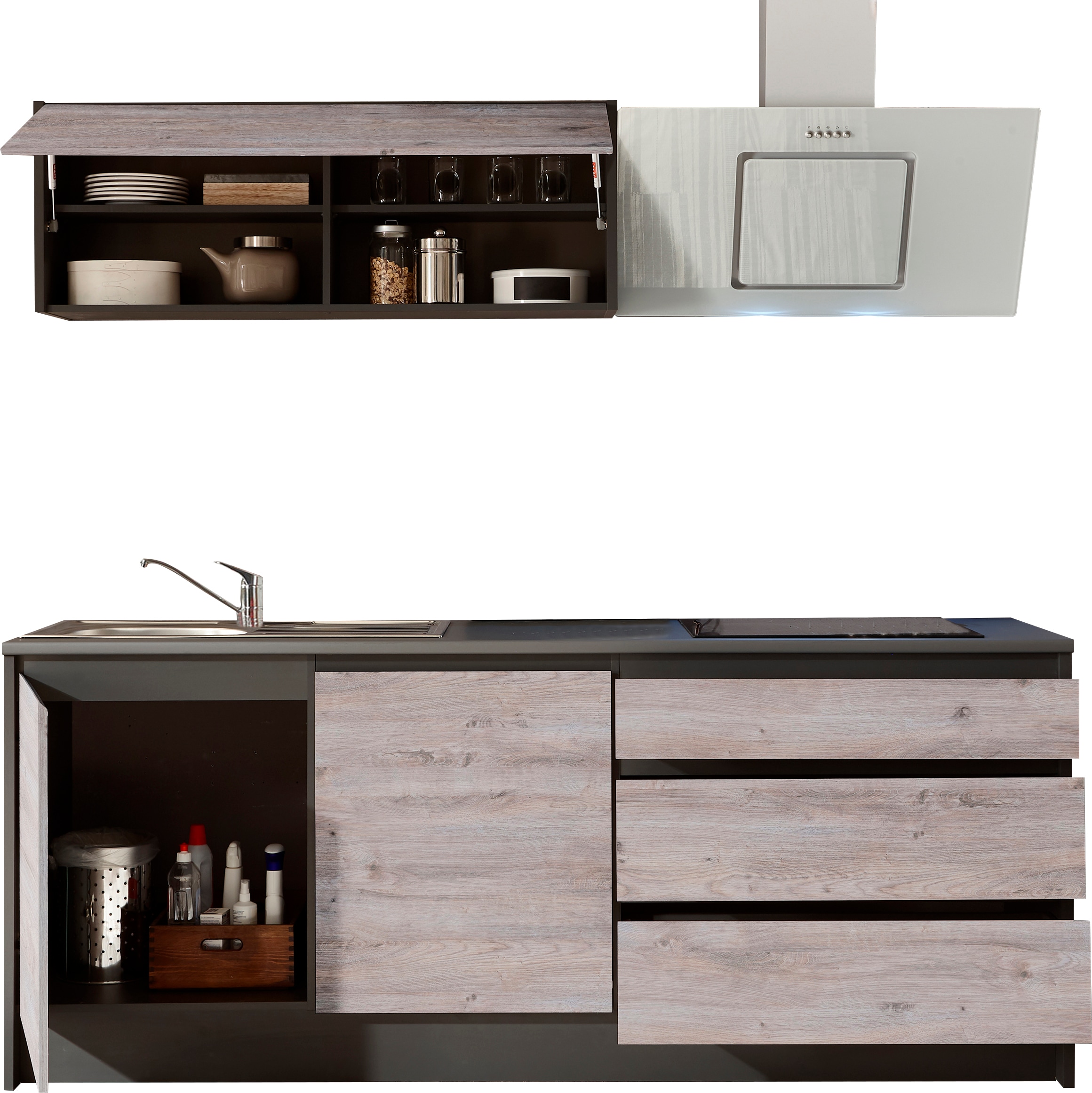 BASIC by Balculina Küchenzeile »Less«, (Set), ohne E-Geräte, Breite 210 cm + 150 cm