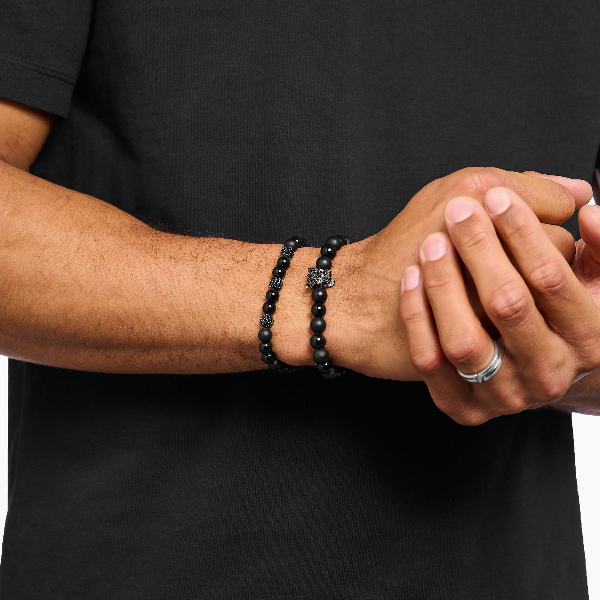 THOMAS SABO Armband »Black Cat Bead Armband, A2192-705-11-L21«, mit Obsidian, Zirkonia (synth.)