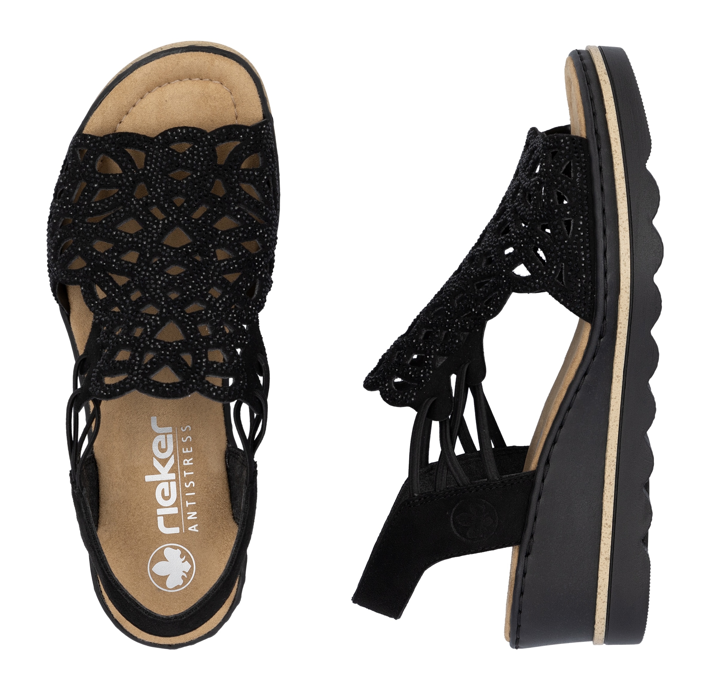 Rieker Keilsandalette, Sommerschuh, Plateausandale, Schlupfschuh mit Schmucksteinchen