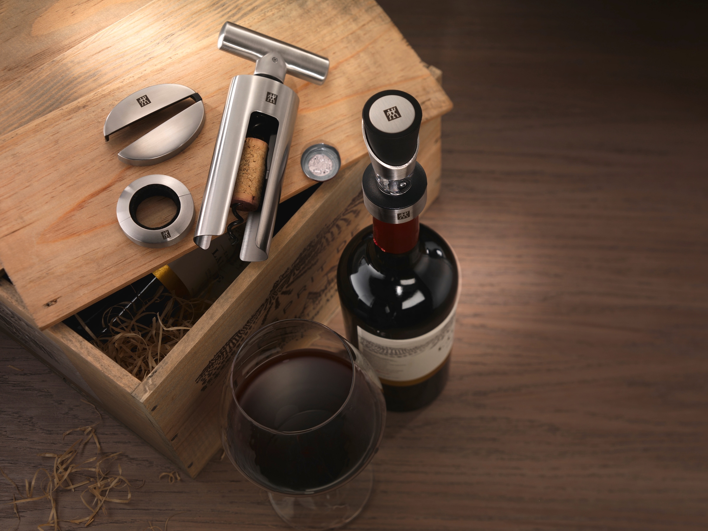 Zwilling Weinflaschenöffner »Sommelier«, (Set, 4 tlg., Folienschneider, Korkenzieher, Weinausgießer, Tropfring), Sommelier Set, Edelstahl, 4-tlg.