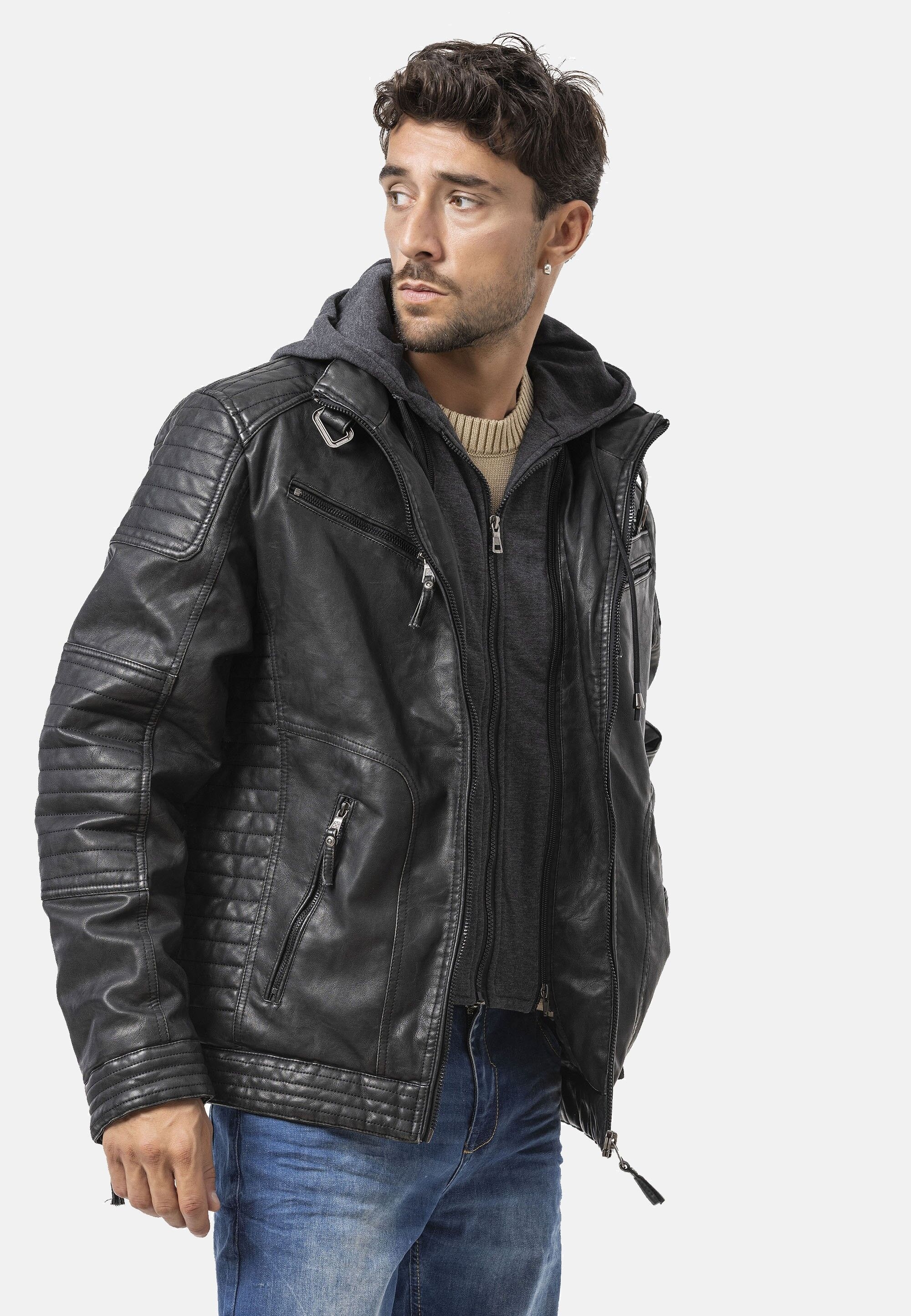 Cipo & Baxx Winterjacke »CM231« mit Kapuze mit abnehmbarer Kapuze