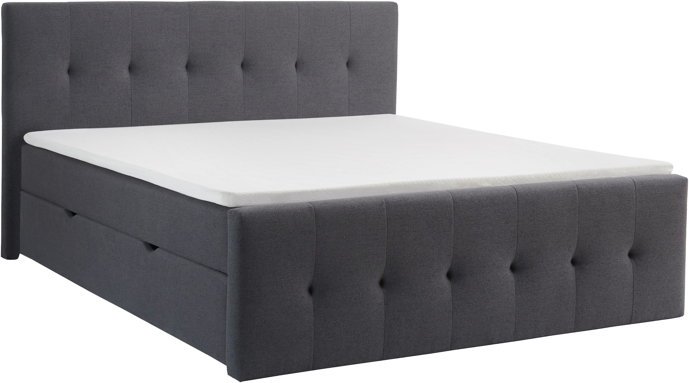 Home affaire Boxbett "TESSAJA, Polsterbett mit Bettkasten, inkl. Taschenfederkernmatratze H3" mit Anti-Slip-Topper, Strukturstoff-Bezug, Liegefläche 180x200 cm