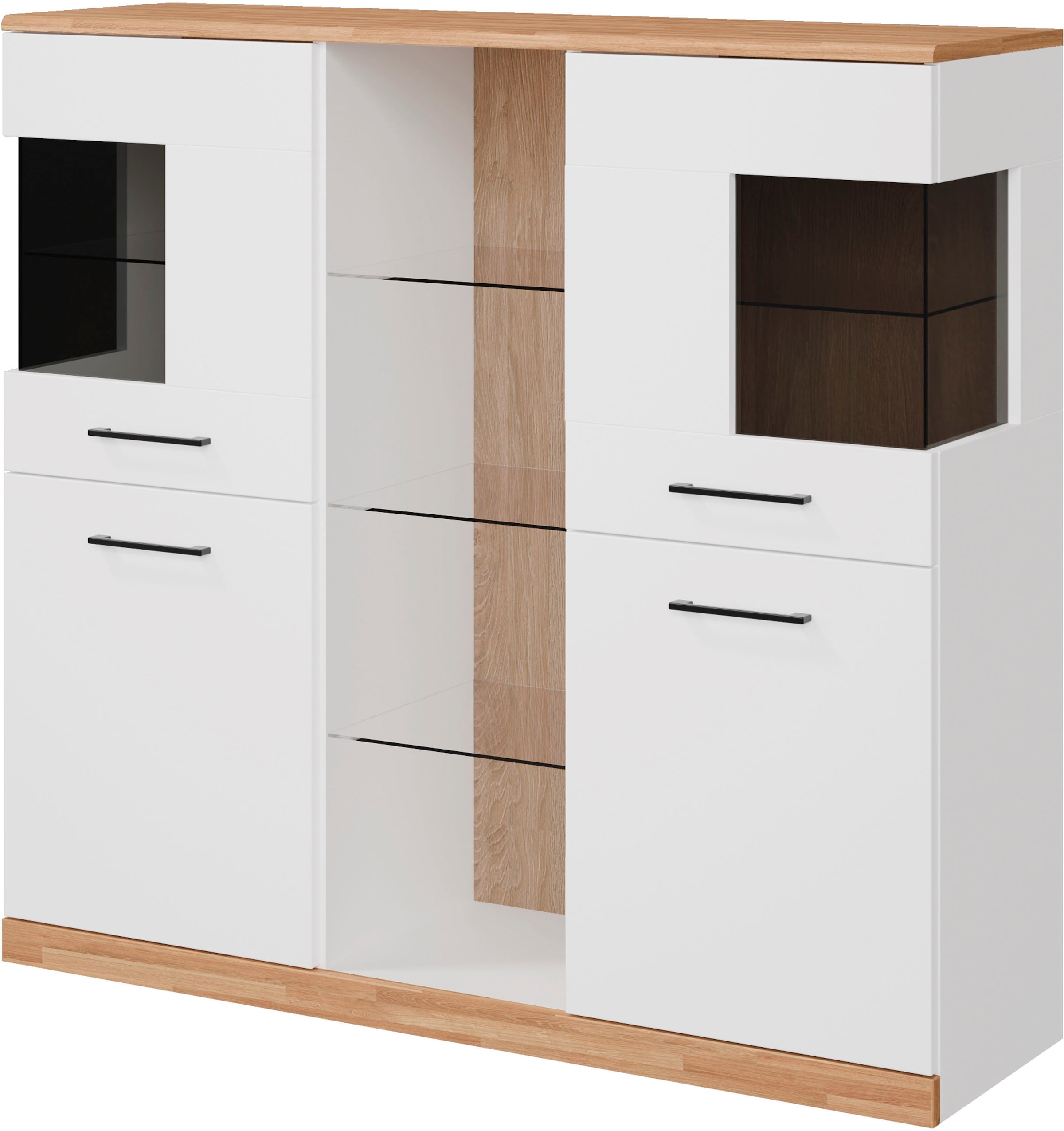 Home affaire Highboard "Ribe,120cm breit,112cm hoch,Oberplatte massiv,12 Fä günstig online kaufen