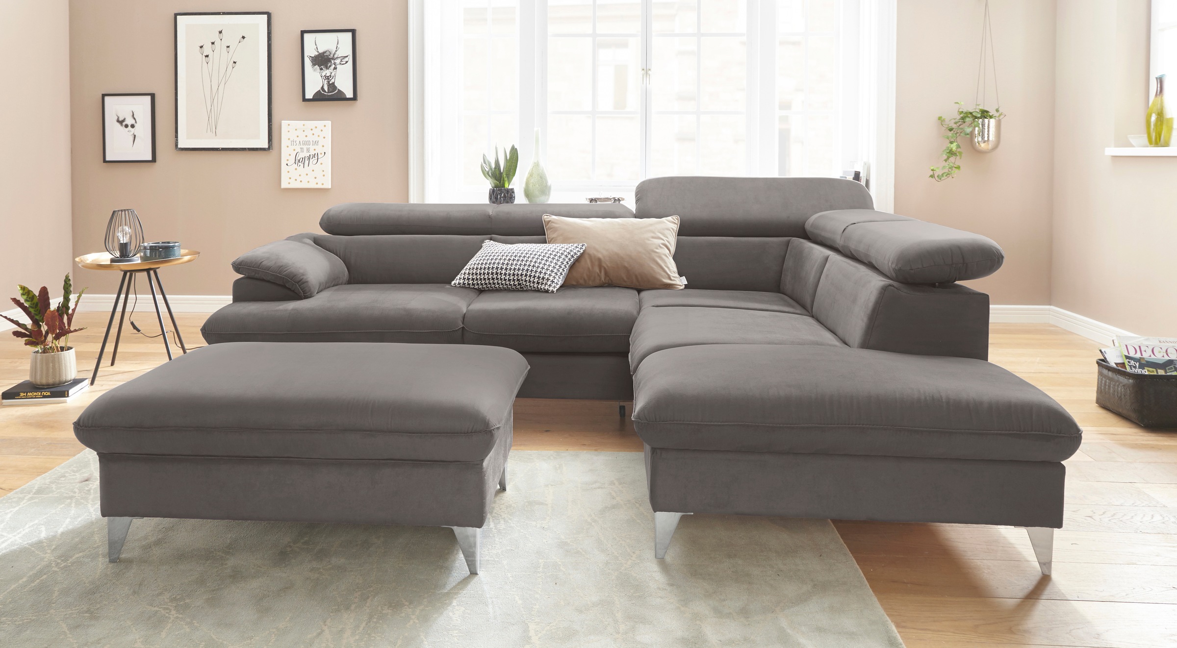 COTTA Polstergarnitur »Caluso L-Form«, (2 tlg.), Set bestehend aus: Ecksofa mit Kopfteilverstellung & Hocker