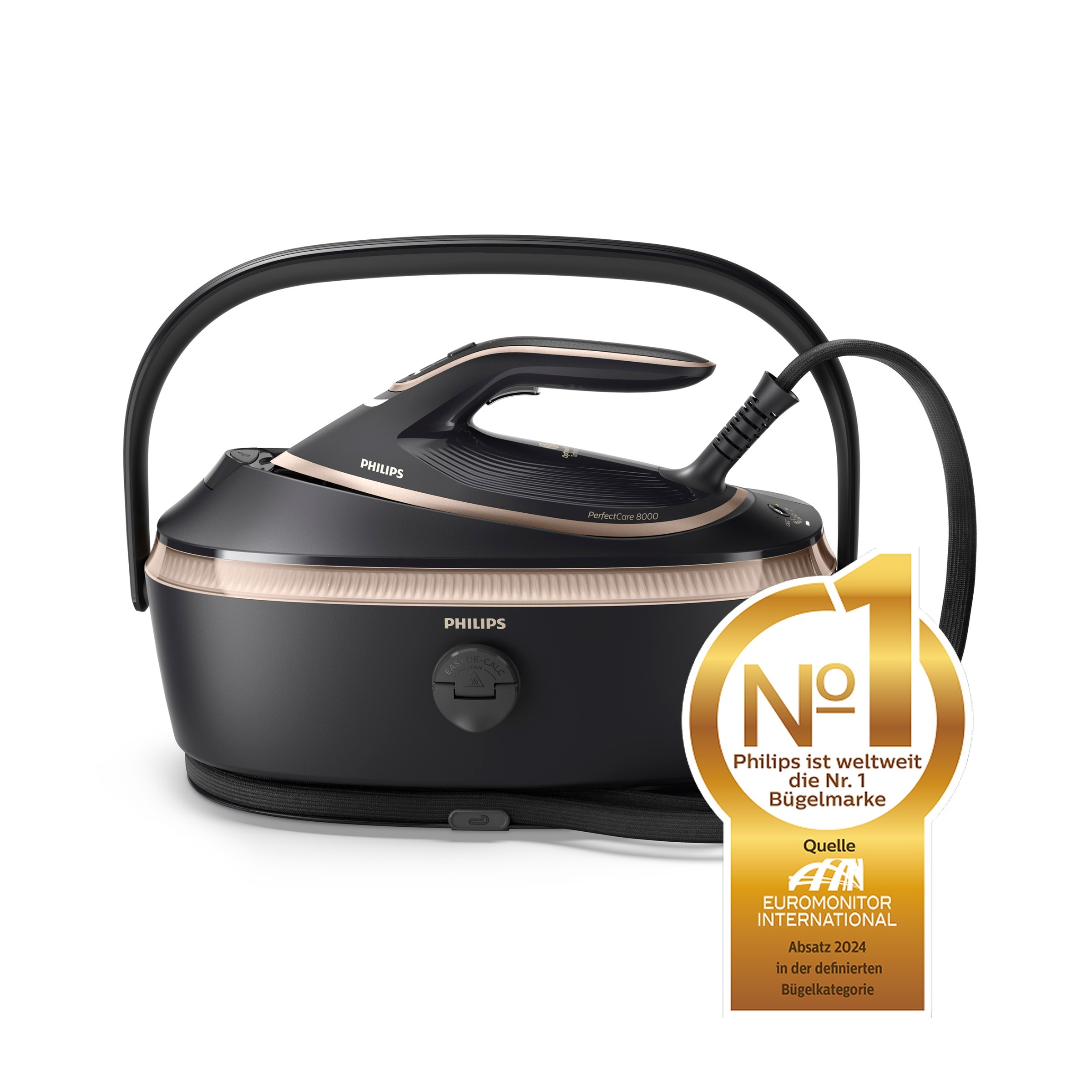 Philips Dampfbügelstation »PerfectCare 8000 Series PSG8300/80, Schwarz/Gold«, 3.120 Watt, OptimalTemp & TurboPower-Dampfmotor, 850 gr Dampfstoß