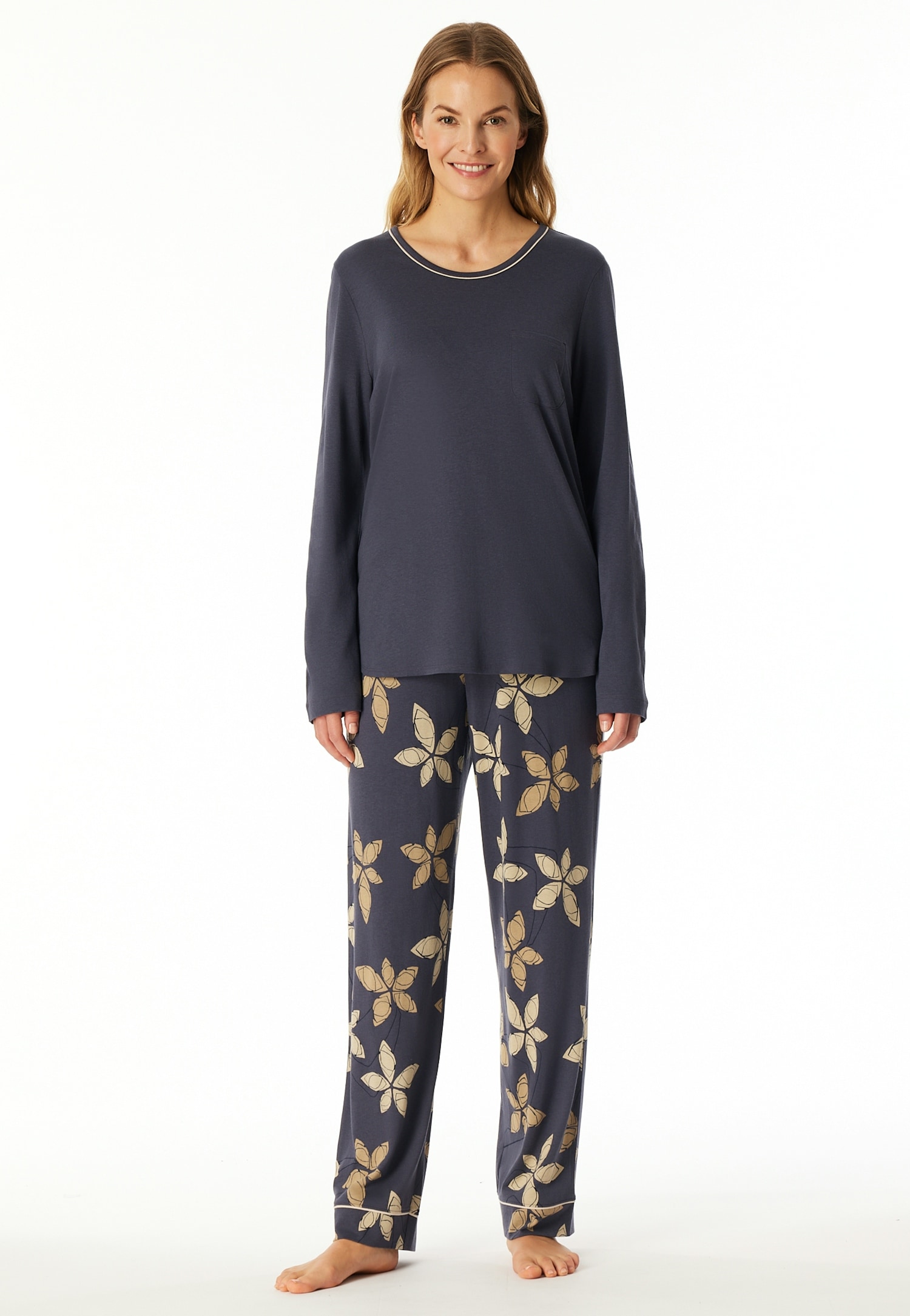 Schiesser Schlafanzug »Comfort Nightwear«, (2 tlg.), Baumwollmischung, Rundhalsausschnitt, langärmelig