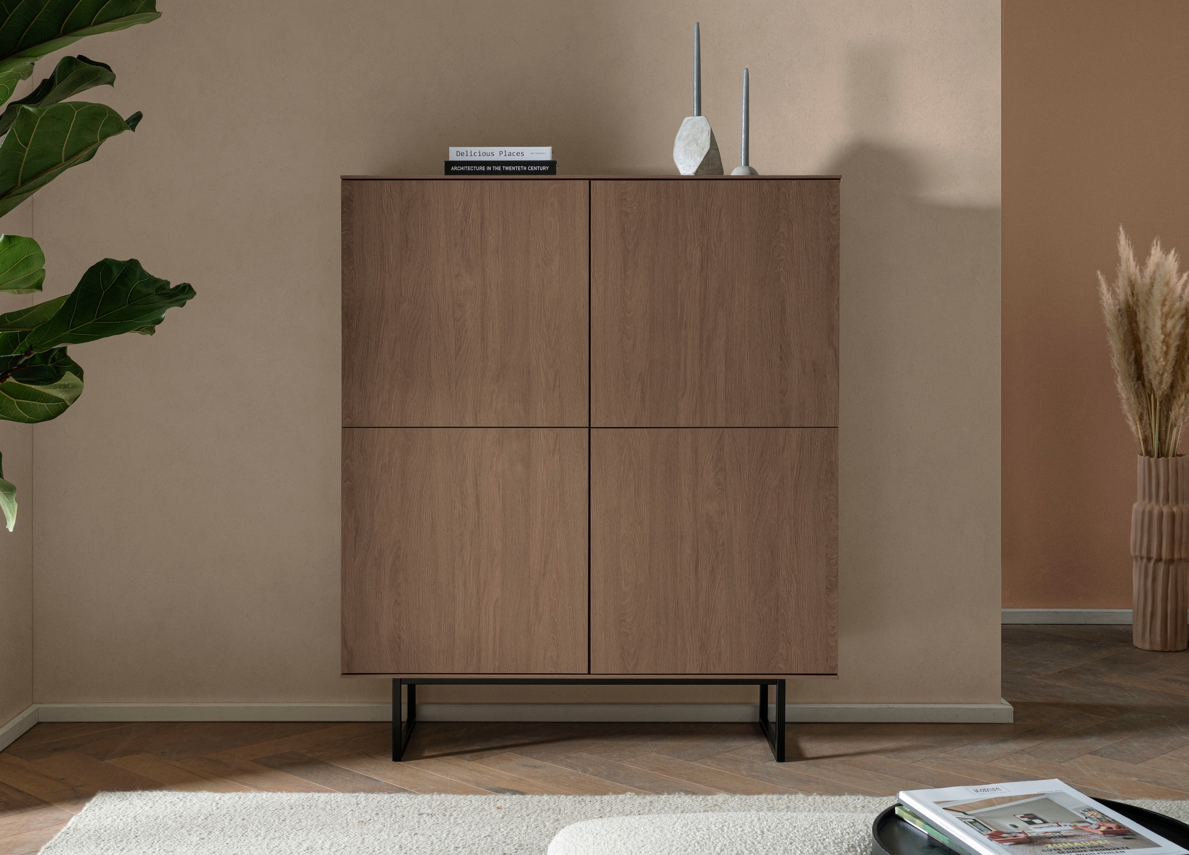 Home affaire Highboard "Lund, moderner Schrank, Kommode mit Kufengestell" optisch dünner Oberboden, hochwertige Optik, ausreichend Stauraum