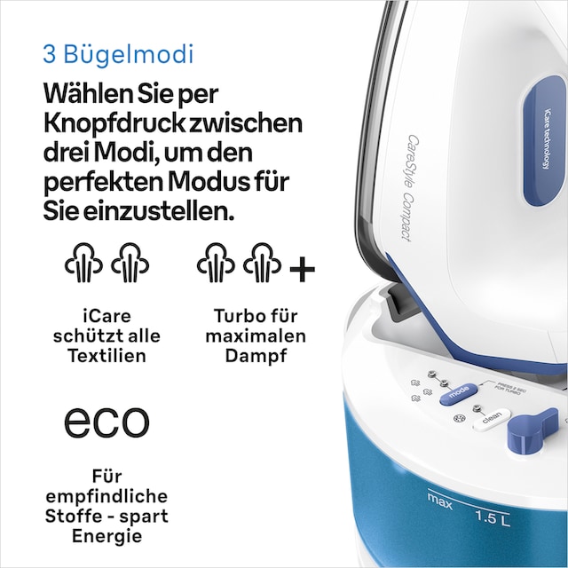 Braun Dampfbügelstation »CareStyle Compact IS2143BL«, blau, max. Dampfmenge  420g/min, Rückwärtsbügeln über Knöpfe kaufen | BAUR