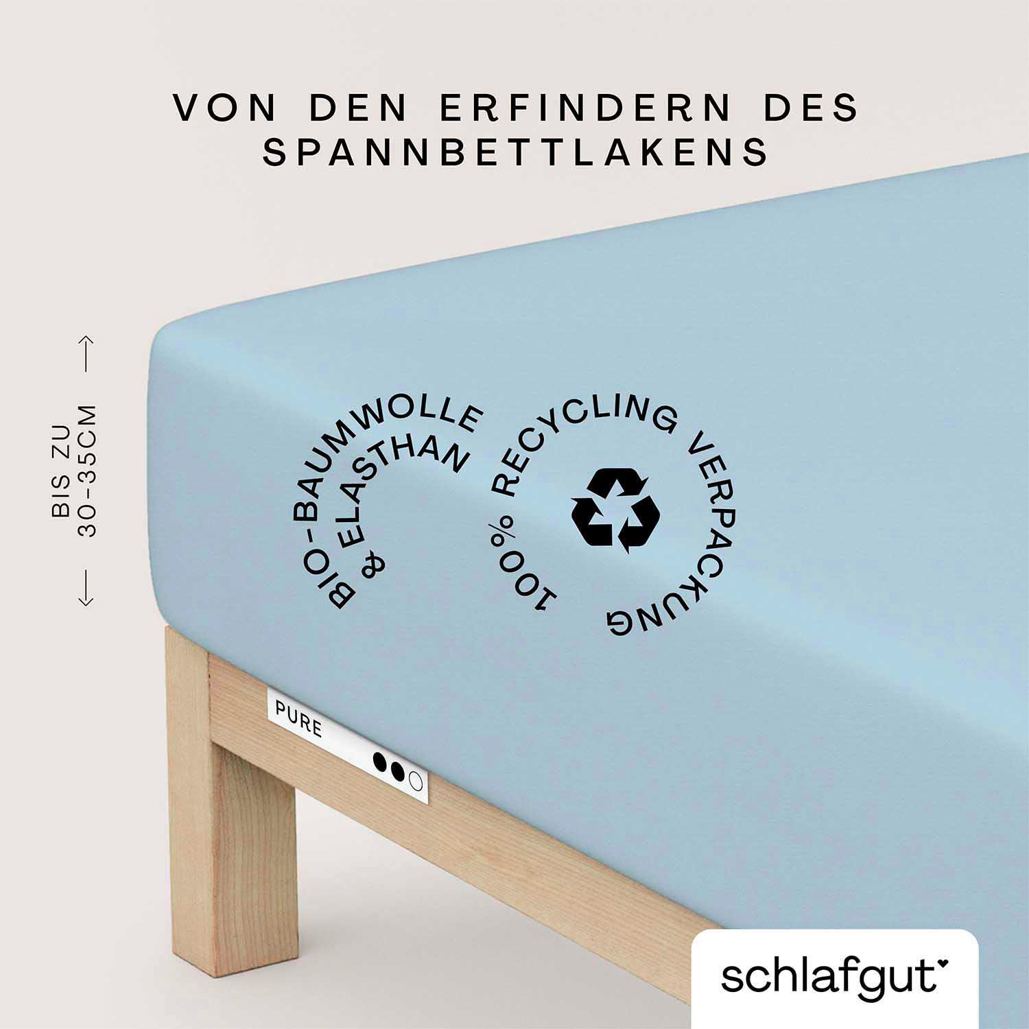 Schlafgut Spannbettlaken "PURE Bio-Baumwolle mit Elasthan, 170 g/m², Bettlaken, Spannbetttuch" PREMIUM Laken für Matratzen bis 30cm Höhe, dehnbar blickdicht, straff