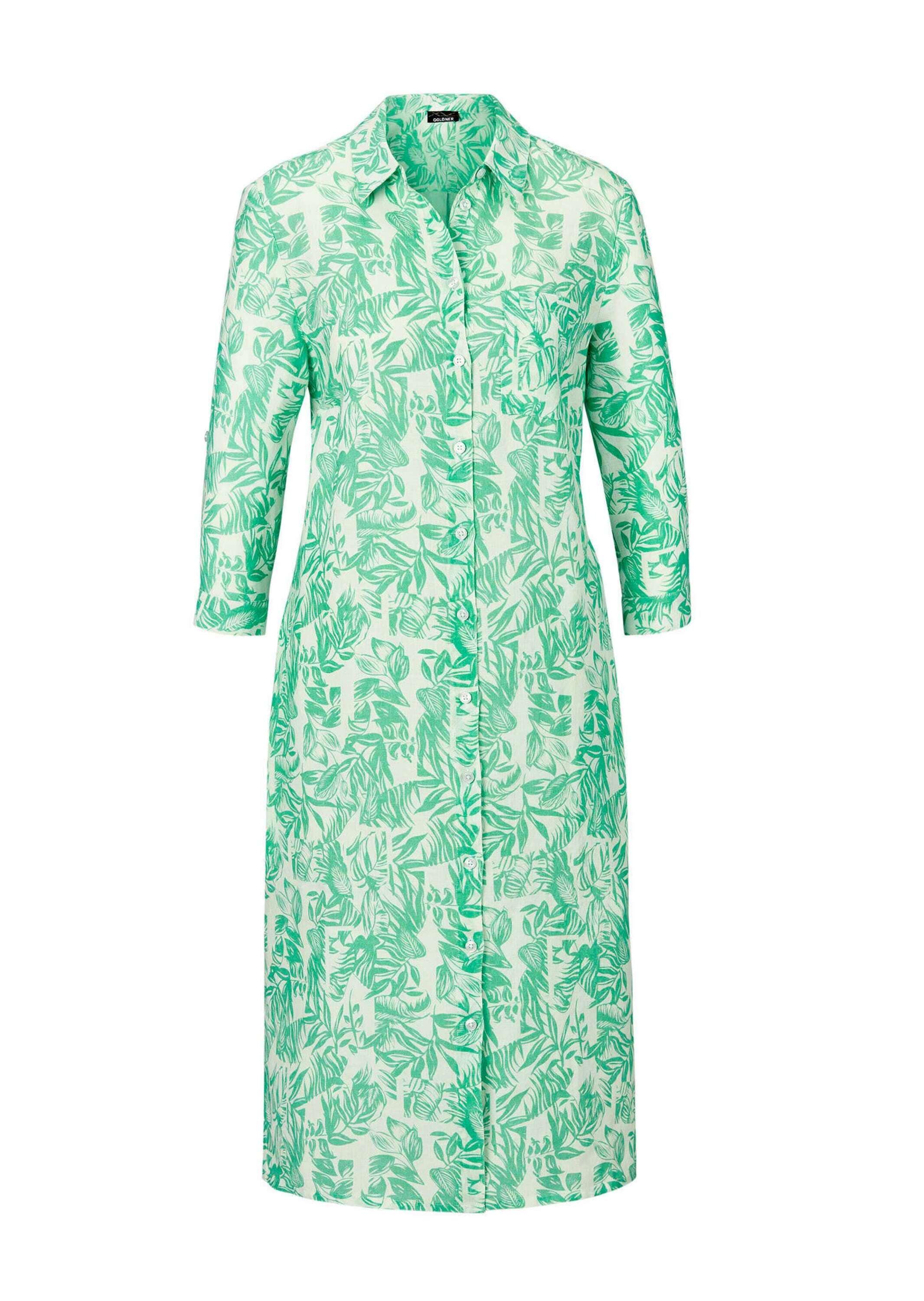 GOLDNER Sommerkleid "Leinenkleid mit Print und 3/4-Arm" Knöpfe