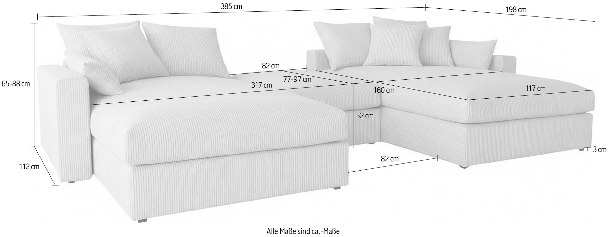 OTTO home Wohnlandschaft »Cosy Lounge U-Form, Breite 385 cm« Mega-Sofa mit Cordstoff bezogen, mit Federkern & 5 Zierkissen