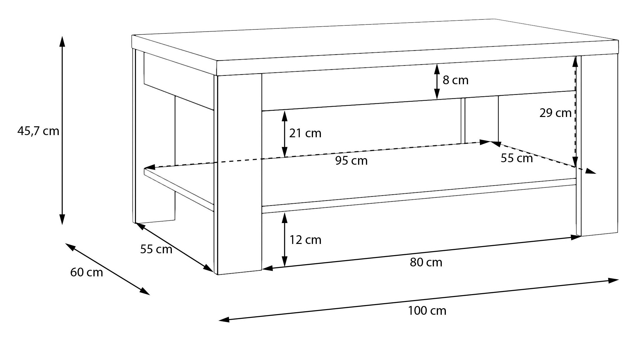 FORTE Couchtisch »Coffee Table, Ablagefäche, zweifarbiges Dekor« B/H/T 100/45,7/60 cm Ablageboden