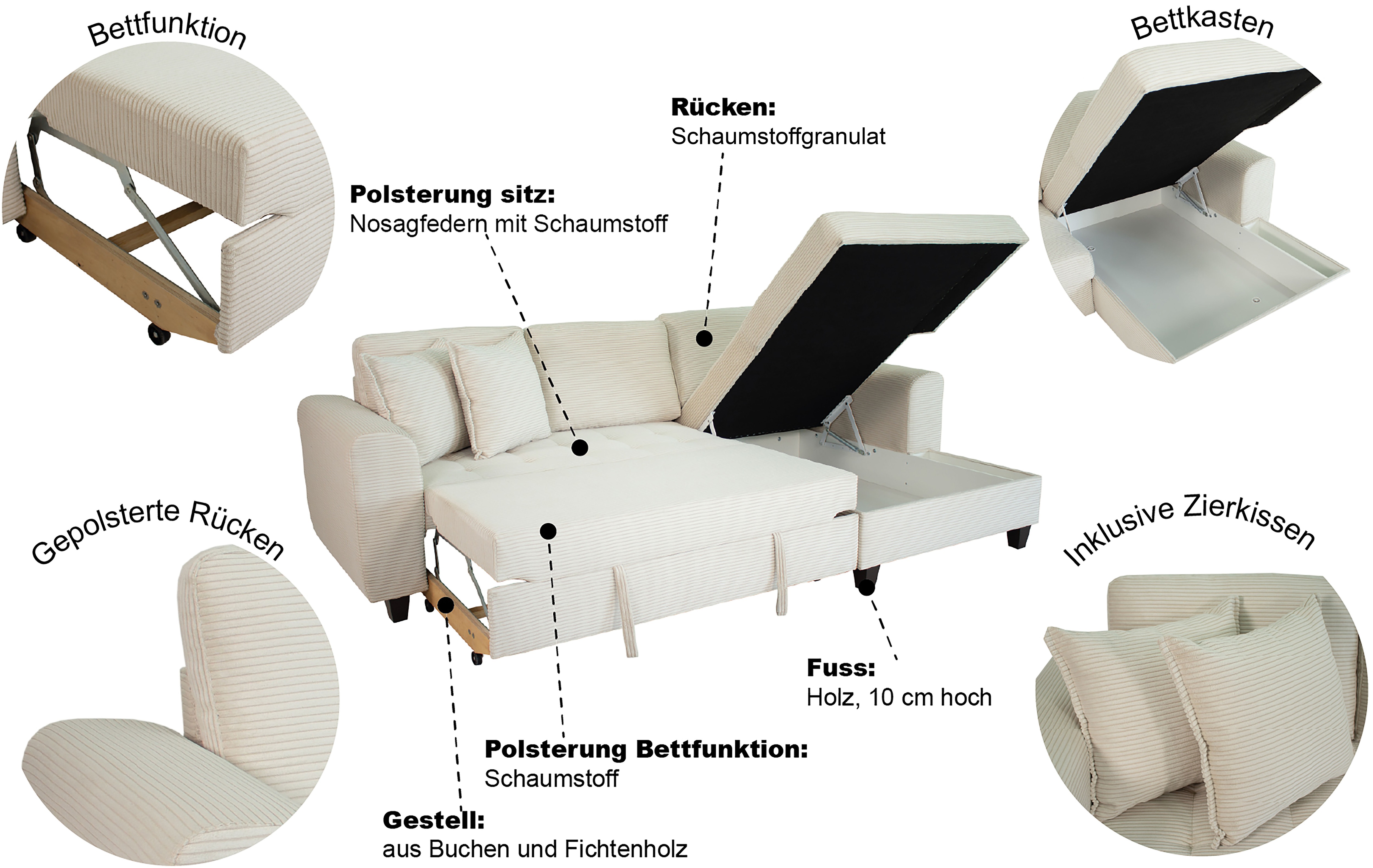 Thumbnail - Trends by HG Ecksofa "Moritz, L-Form" inkl. Bettfunktion und Bettkasten, inkl. 2 Zierkissen