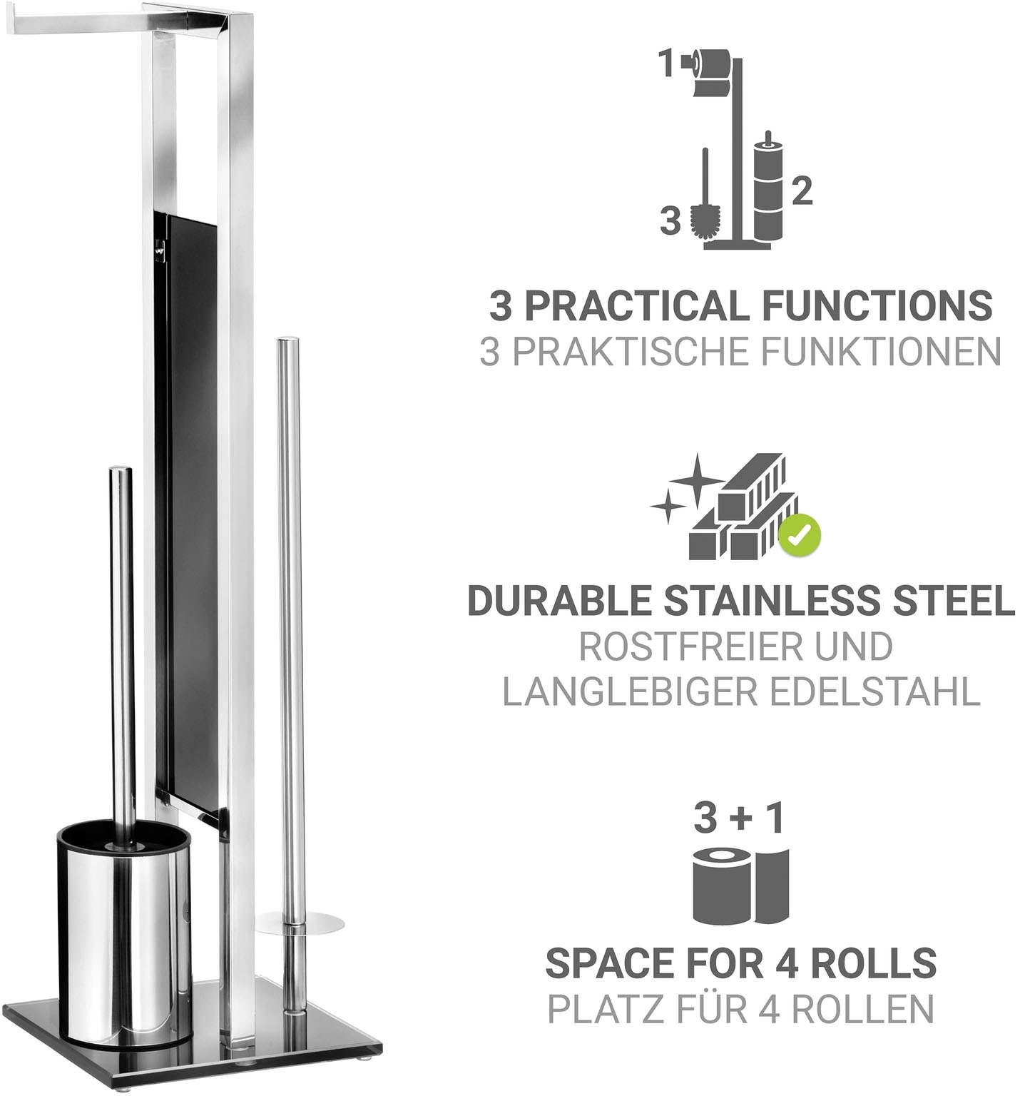 WENKO WC-Garnitur »Rivalta« Set aus Edelstahl | Sicherheitsglas